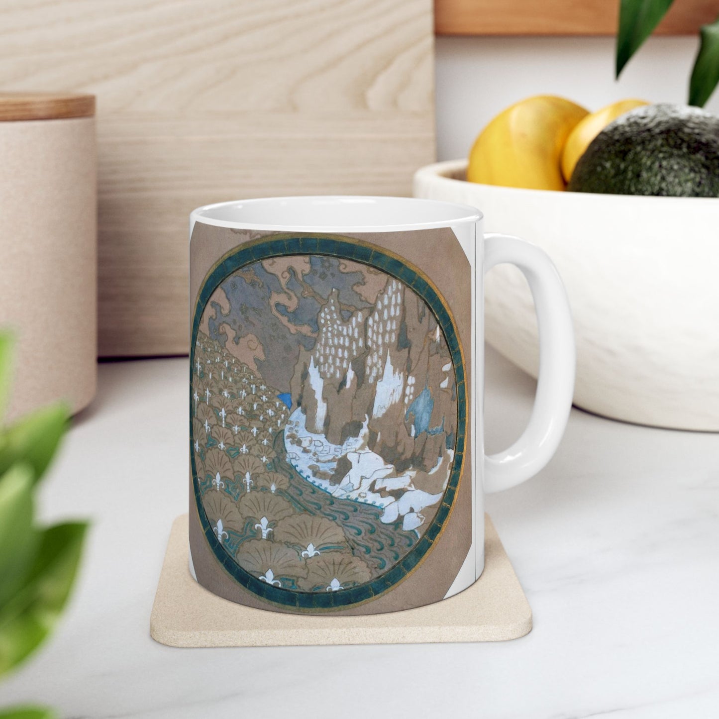 EliseuVisconti-A838-Paisagem rochosa estilizada – Email cloisonné – Estudo para Marchetaria Beautiful Novelty Ceramic Coffee Mug 11oz