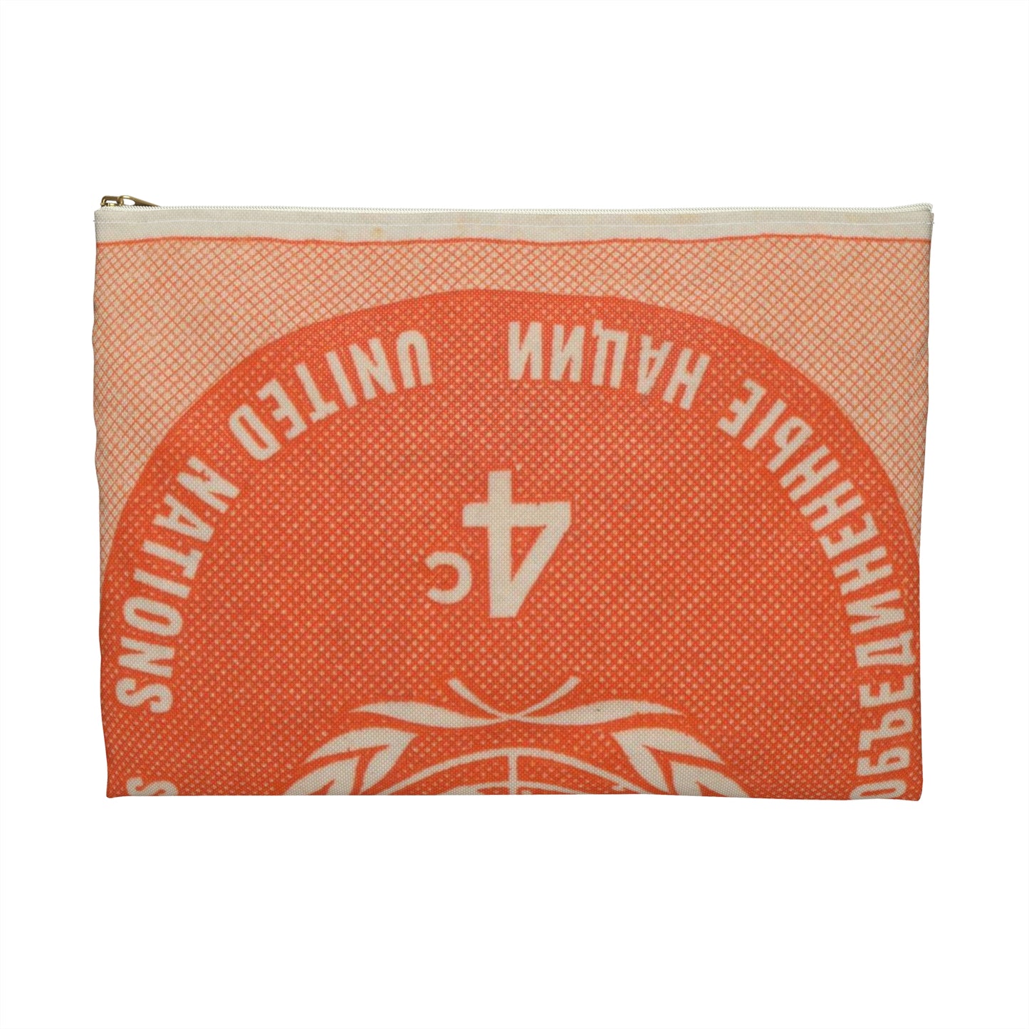 Frimärke ur Gösta Bodmans filatelistiska motivsamling, påbörjad 1950.Frimärke från Nations Unies 1958. Motiv av F. N.- märket. Large Organizer Pouch with Black Zipper