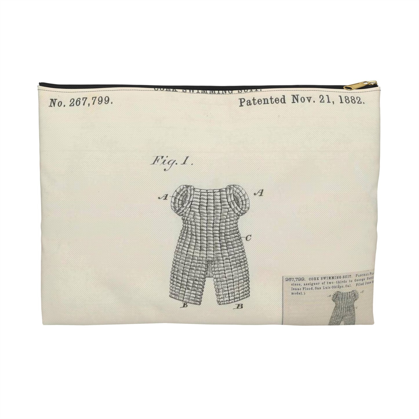 Patent drawing - for P. Plant's Cork Swimming Suit Public domain image Large Organizer Pouch with Black Zipper