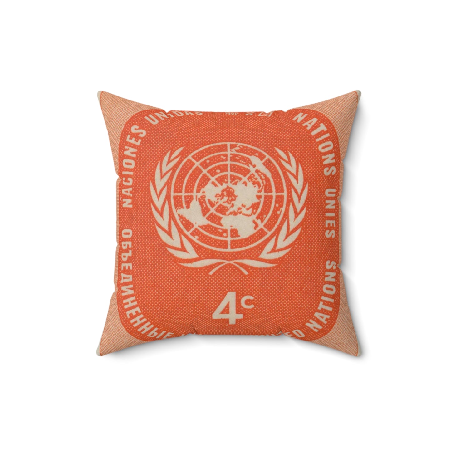 Frimärke ur Gösta Bodmans filatelistiska motivsamling, påbörjad 1950.Frimärke från Nations Unies 1958. Motiv av F. N.- märket. Decorative Accent Square Pillow
