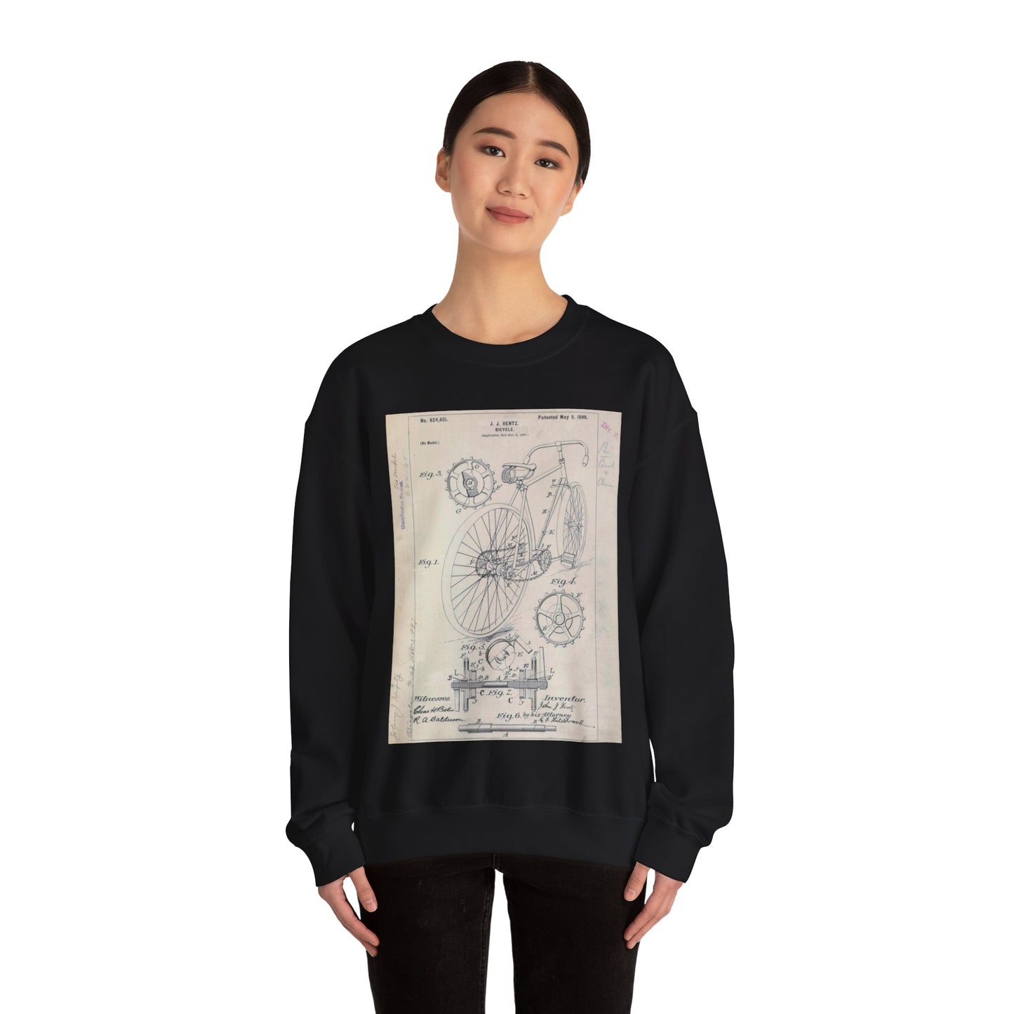 Patent drawing - for J. J. Hentz' Bicycle Public domain image Black Heavy Blend Adult Crew Neck SweatShirt