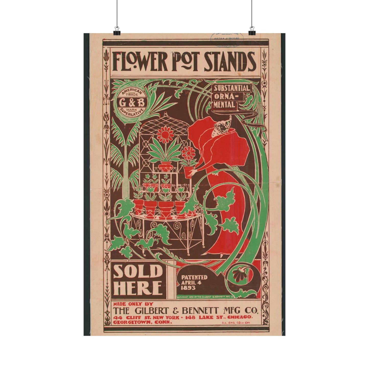 Flower pot stands sold here - Public domain engraving High Quality Matte Wall Art Poster for Home, Office, Classroom