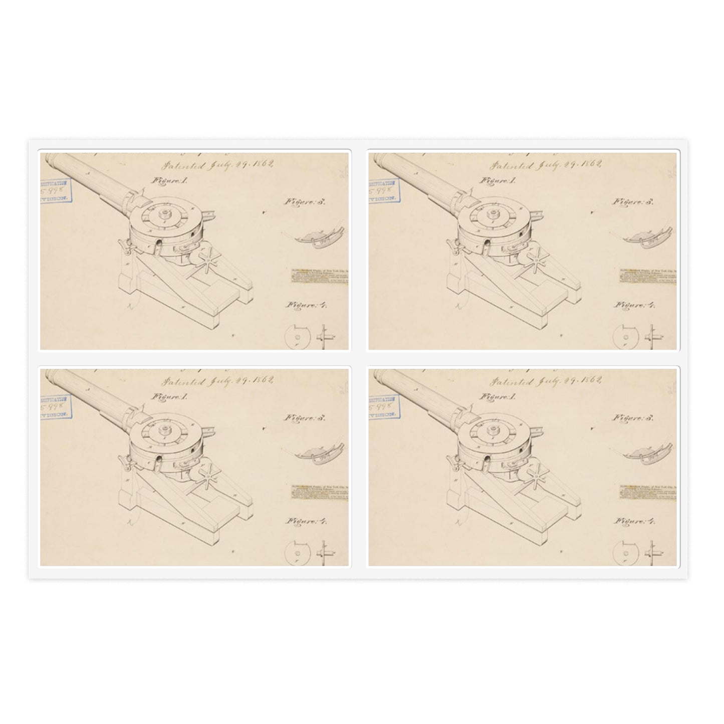 Patent drawing - Drawing of Improvements in Breech-Loading Repeating Cannon Public domain image Laminated UV Protective Vinyl Stickers