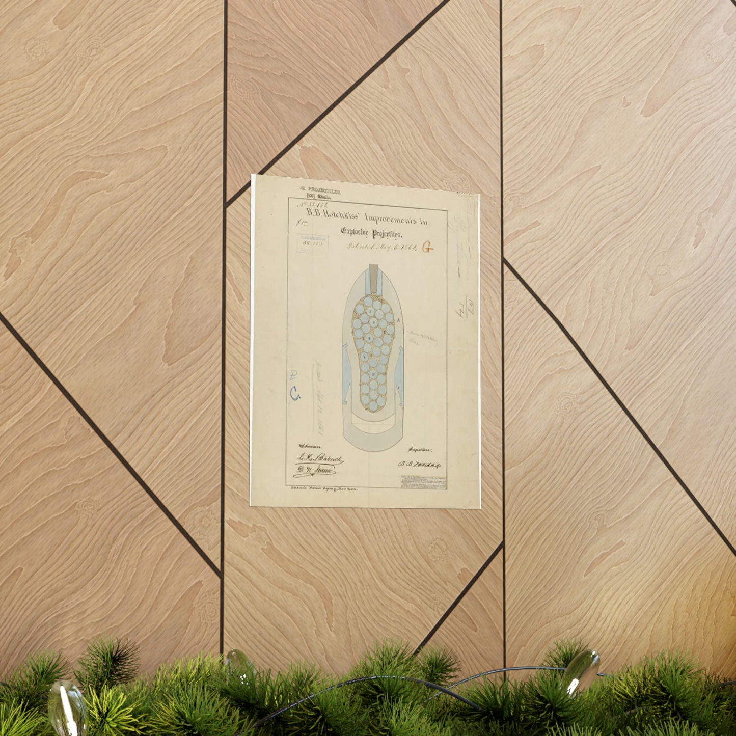 Patent drawing - Drawing of Improvements in Explosive Projectiles Public domain image High Quality Matte Wall Art Poster for Home, Office, Classroom