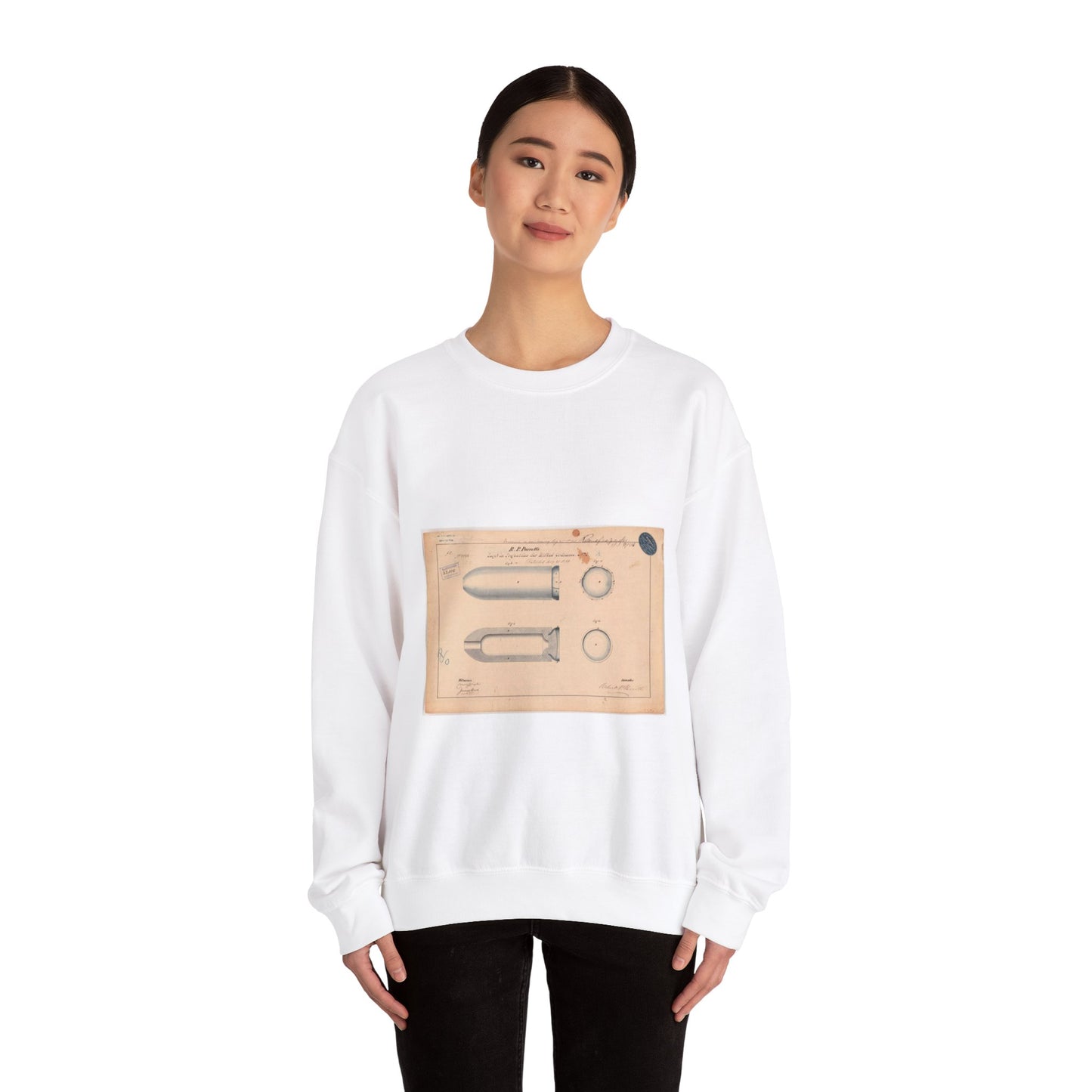 Patent drawing - Drawing of Improvement in Projectiles for Rifled Ordnance Public domain image White Heavy Blend Adult Crew Neck SweatShirt