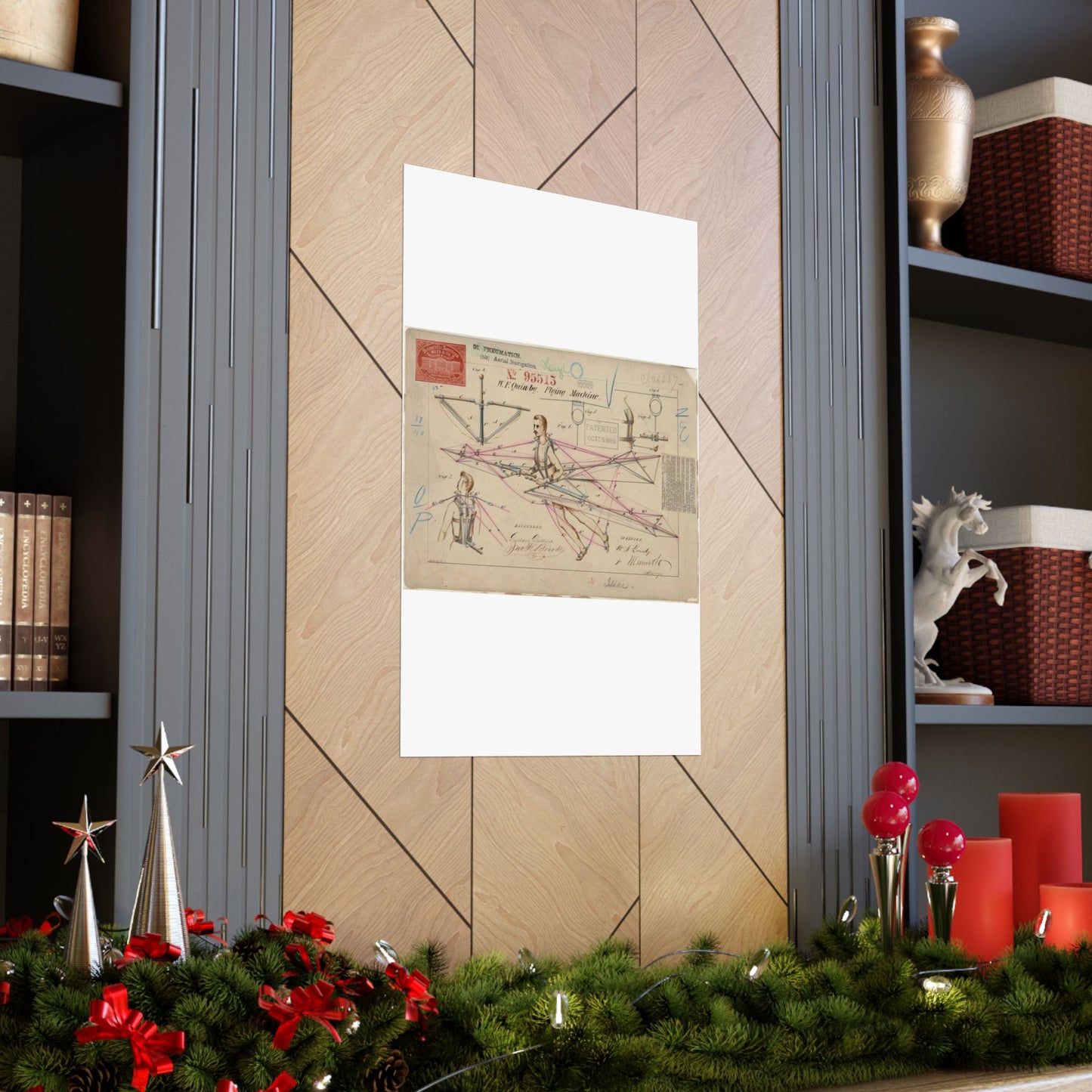 Patent drawing - for a Flying Machine Public domain image High Quality Matte Wall Art Poster for Home, Office, Classroom