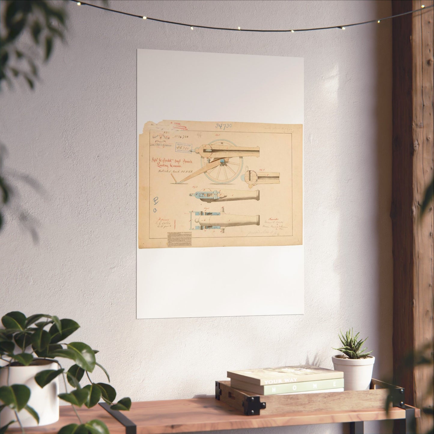 Patent drawing - Drawing of Improved Breech Loading Cannon Public domain image High Quality Matte Wall Art Poster for Home, Office, Classroom