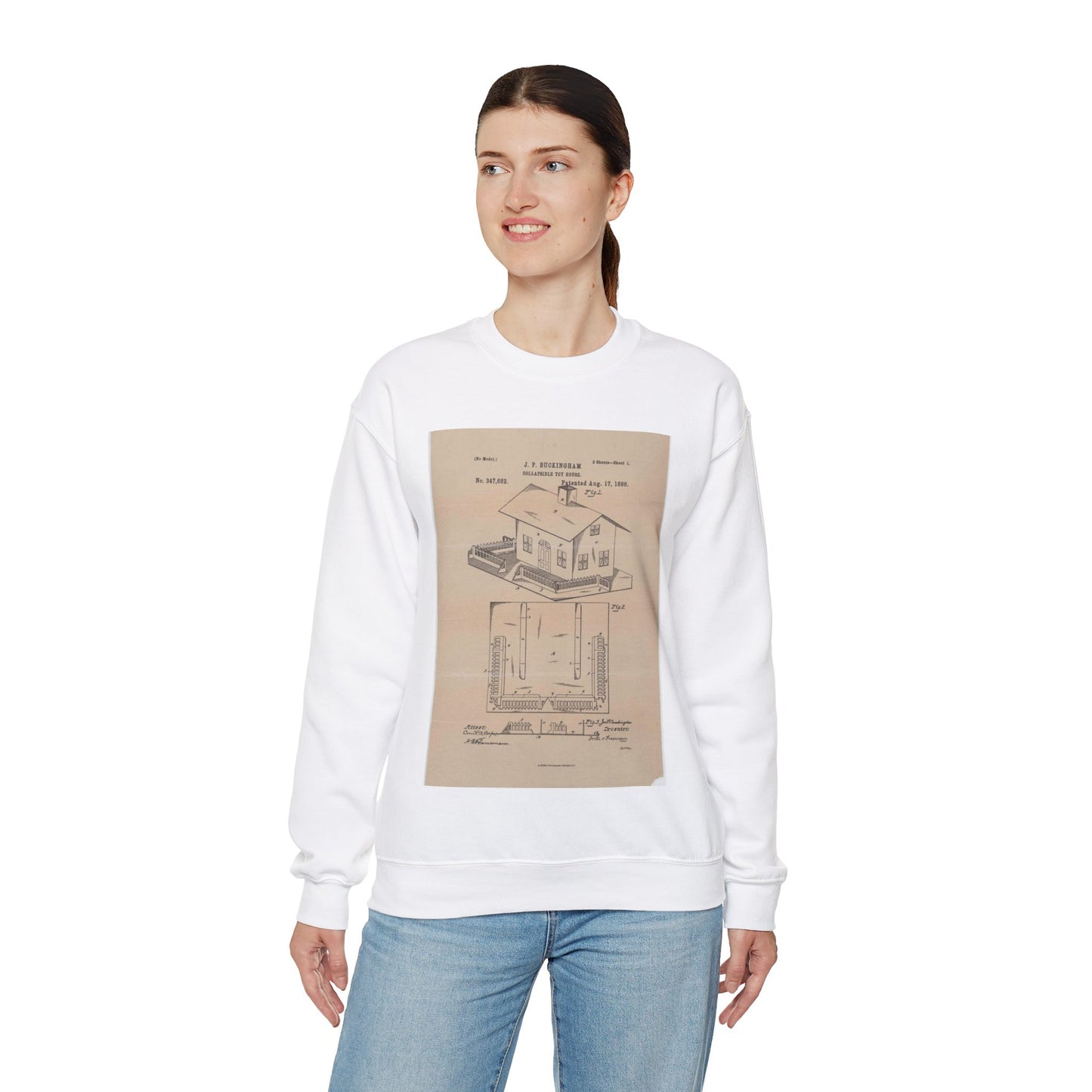Patent Drawing of Engine - Drawing for a Collapsible Toy House Public domain image White Heavy Blend Adult Crew Neck SweatShirt