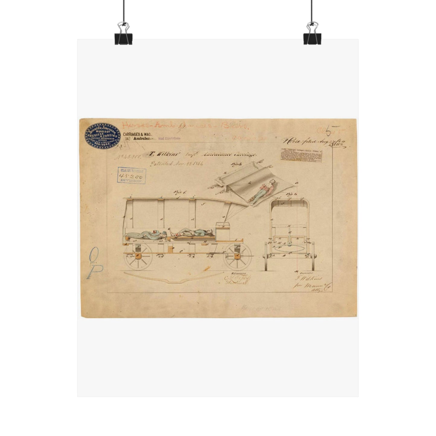 Patent drawing - Drawing of Improved Ambulance Carriage Public domain image High Quality Matte Wall Art Poster for Home, Office, Classroom