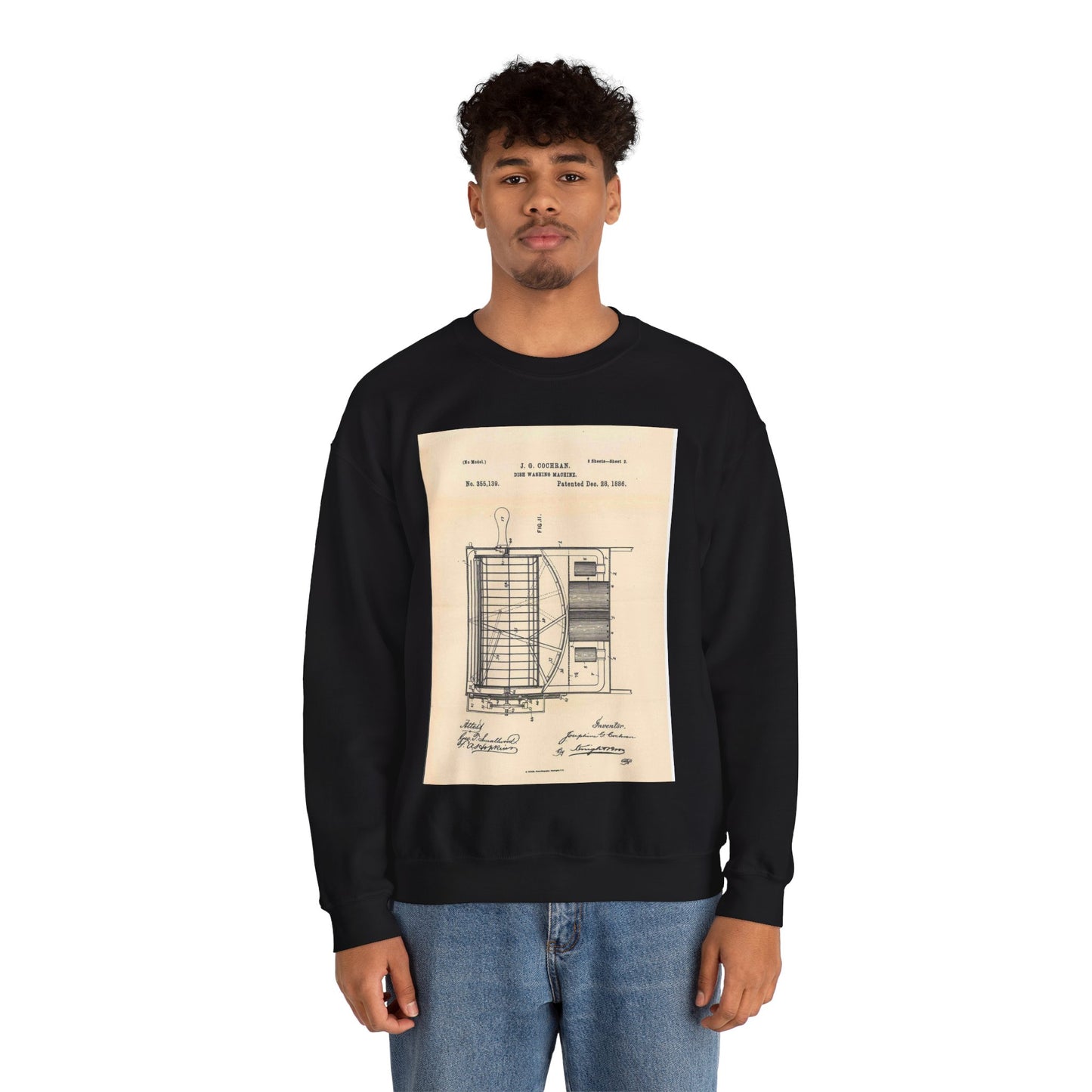 Patent Case File No. 355,139, Dish Washing Machine, Inventor Josephine G. Cochran - DPLA - 1a806ea5879c9a272713bca02da1a760 (page 56) Black Heavy Blend Adult Crew Neck SweatShirt