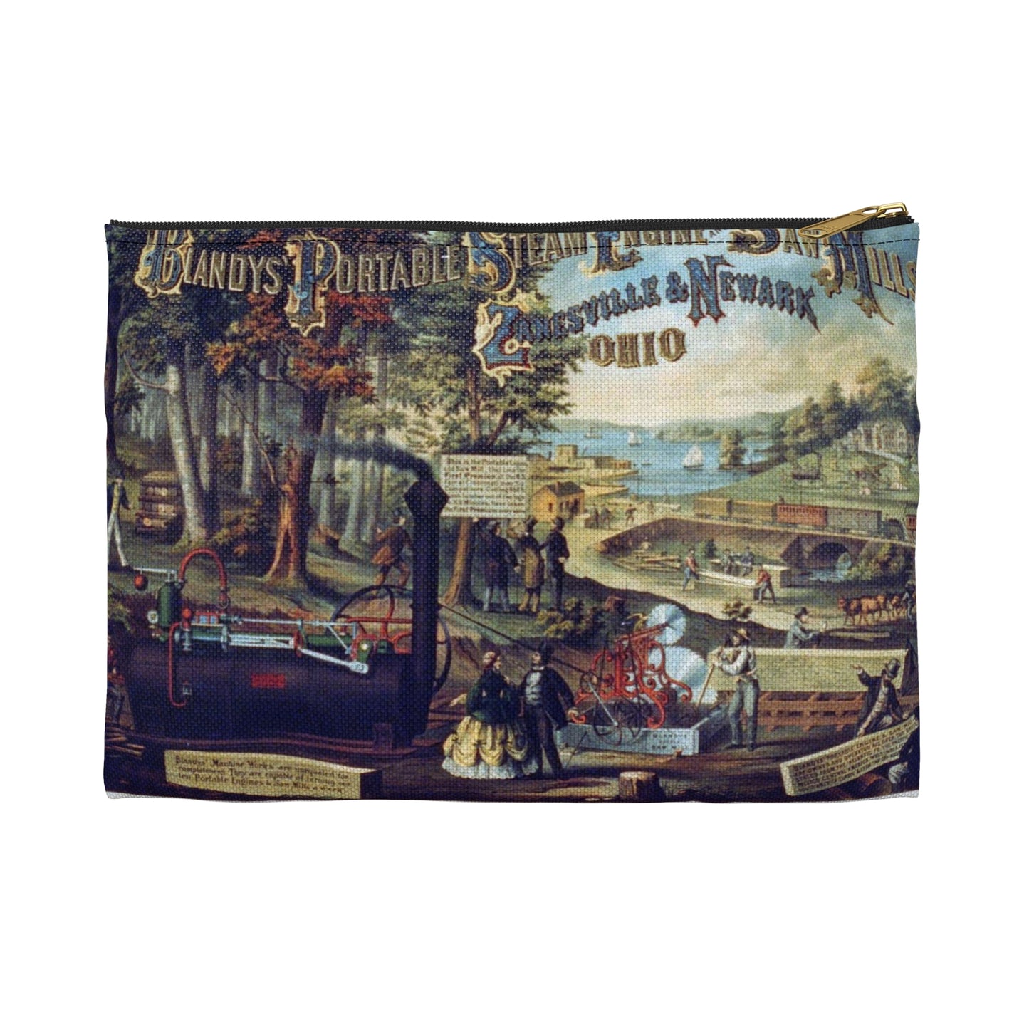 Blandy's portable steam engine and saw mills, Zanesville & Newark Ohio Large Organizer Pouch with Black Zipper