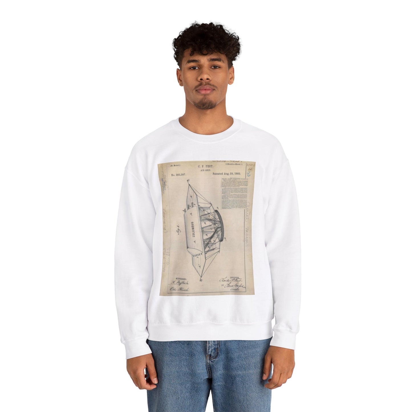Patent drawing - for C. P. Fest's Air Ship Public domain image White Heavy Blend Adult Crew Neck SweatShirt