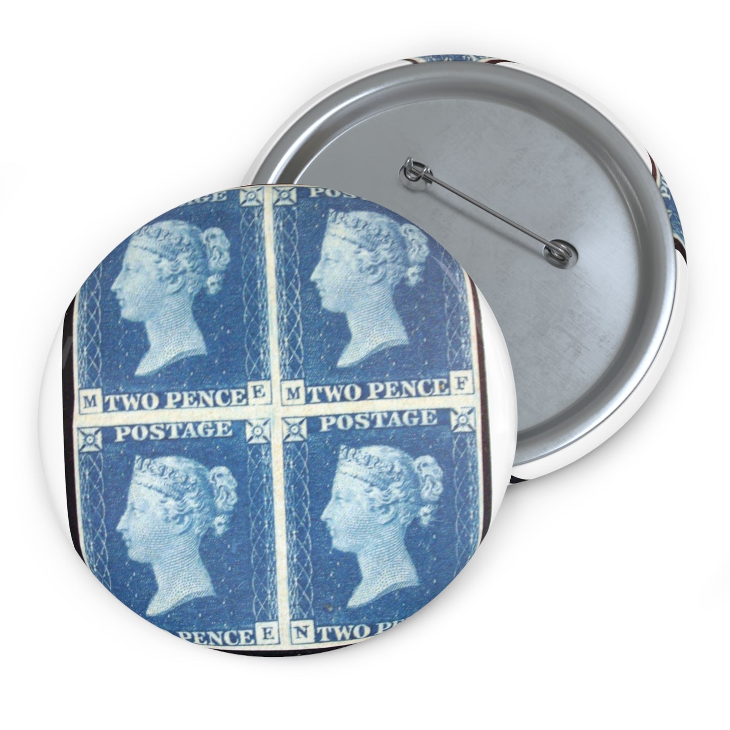 "Two Penny Blue" postage stamps Pin Buttons with Crisp Design