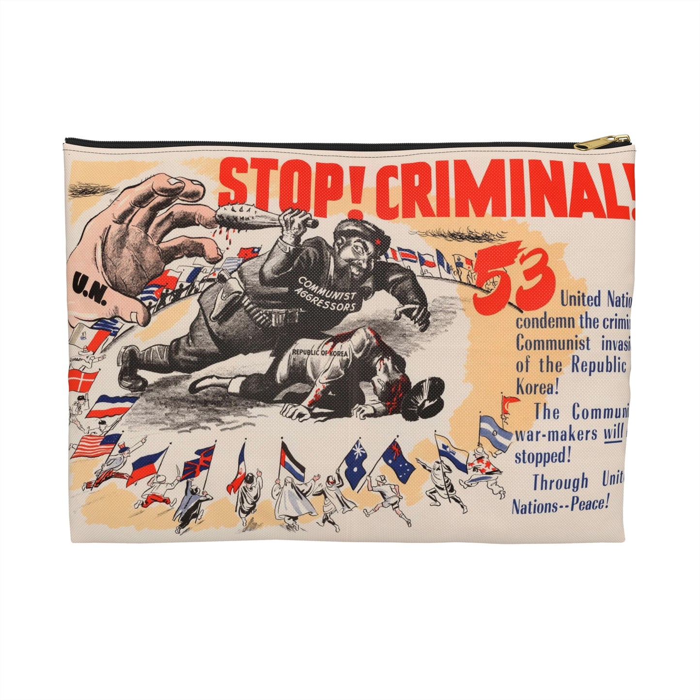 Stop Criminal!, Cold War American Propaganda poster Large Organizer Pouch with Black Zipper