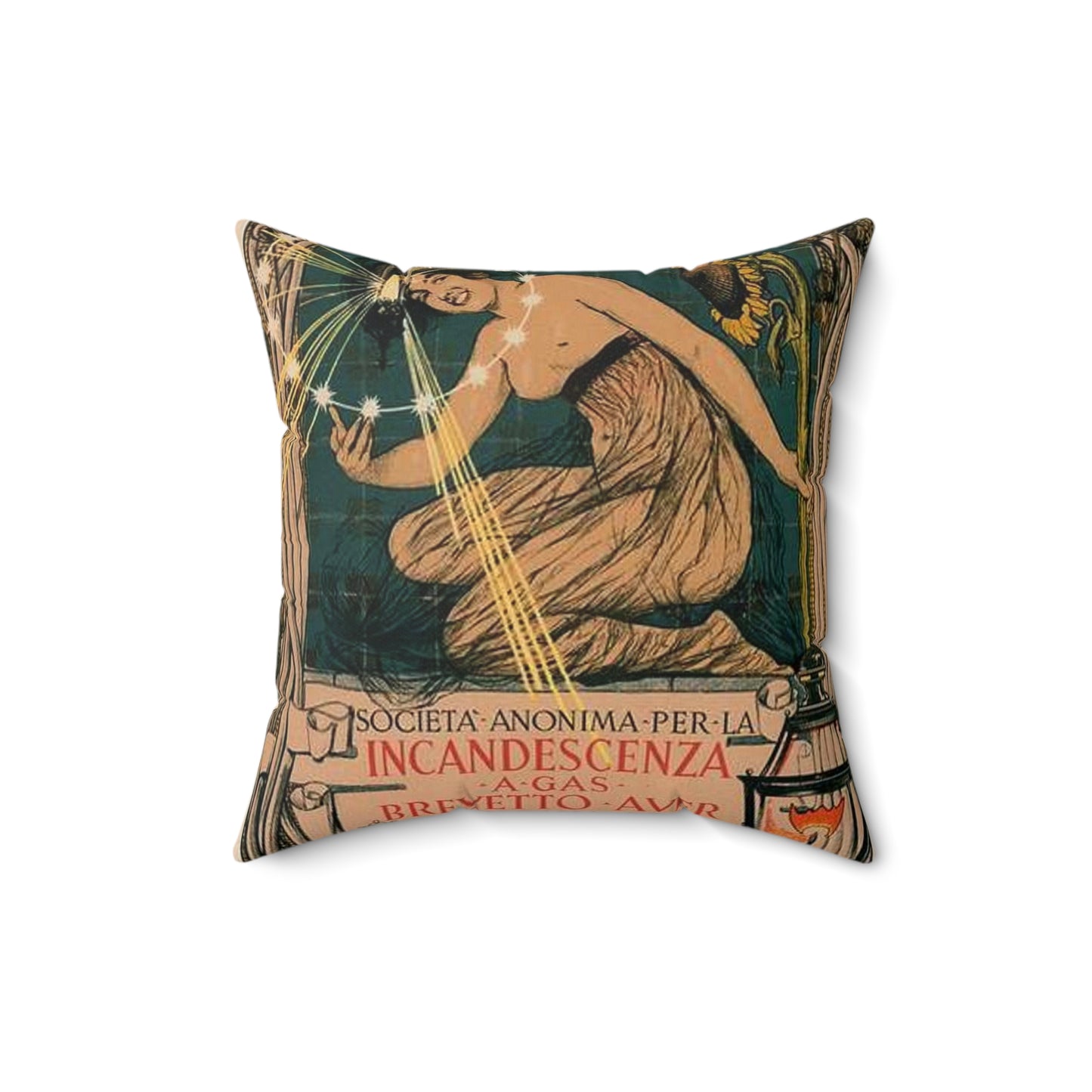 Affiche italienne pour l' "Incandescence par le Gaz, Système Auer" Decorative Accent Square Pillow