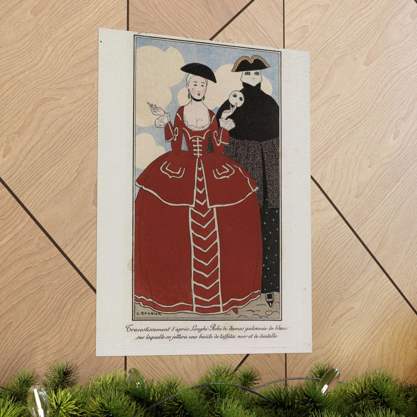 Fancy dress (Travestissement d'aprés Longhi - Robe de damas galonnée de blanc sur laquelle on jettera une baiite de taffetas noir et de dentelle) (CBL WEp 0847) High Quality Matte Wall Art Poster for Home, Office, Classroom