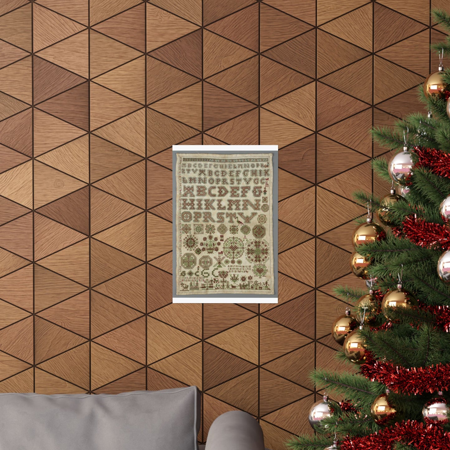 Signed and Dated Linen Sampler with Silk Embroidery High Quality Matte Wall Art Poster for Home, Office, Classroom