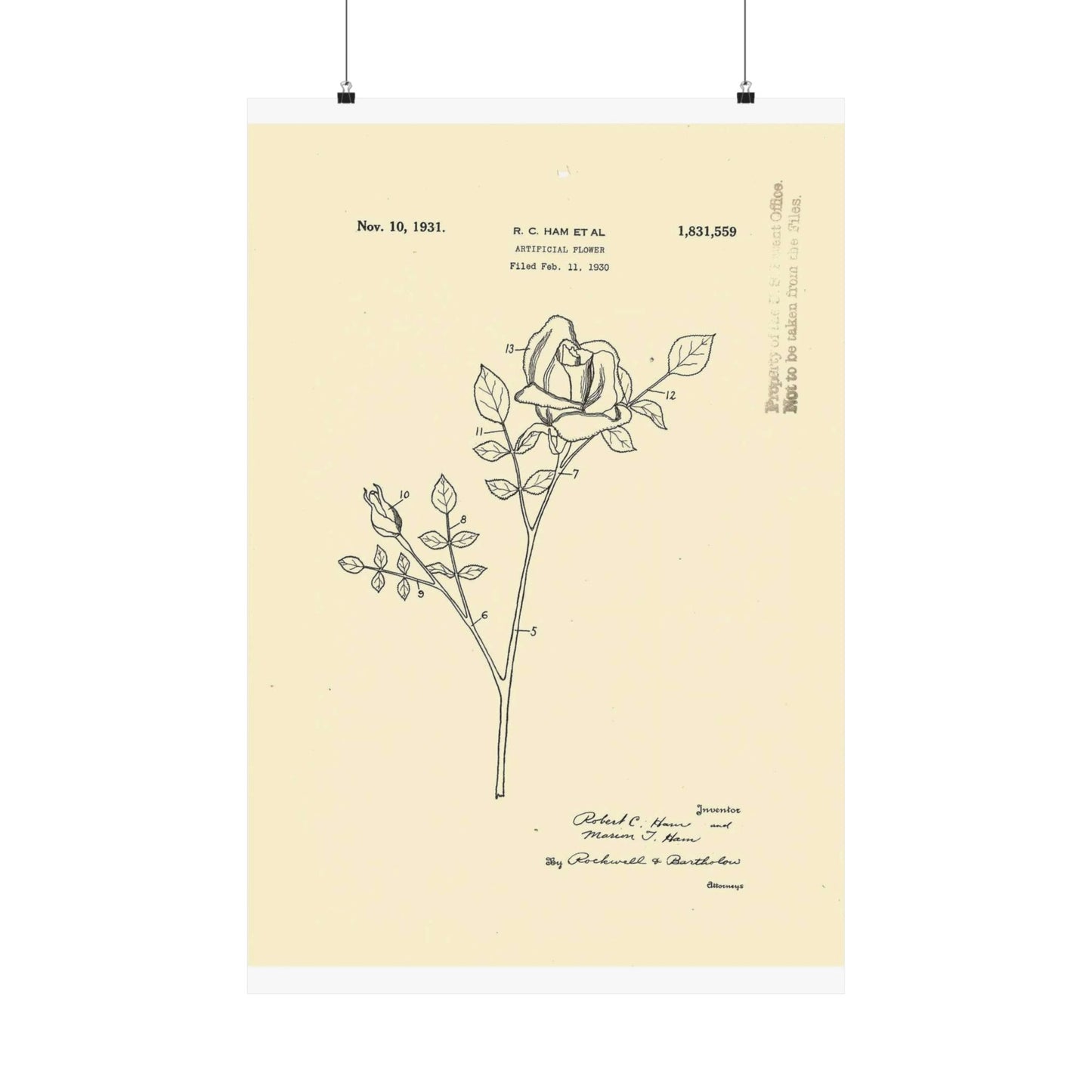 Patent Case File No. 1,831,559, Artificial Flower, Inventor(s)- Robert C. Ham and Marion T. Ham. - DPLA - 08745302078898b8870d70b04cb216a9 (page 5) High Quality Matte Wall Art Poster for Home, Office, Classroom