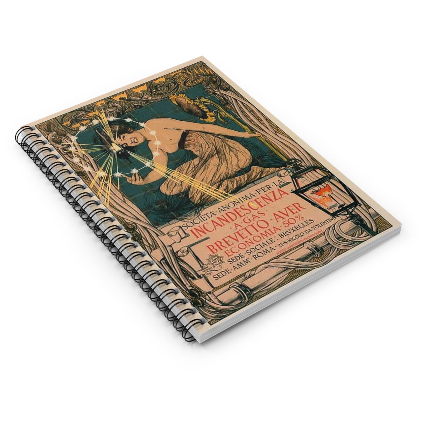 Affiche italienne pour l' "Incandescence par le Gaz, Système Auer" Spiral Bound Ruled Notebook with Printed Cover