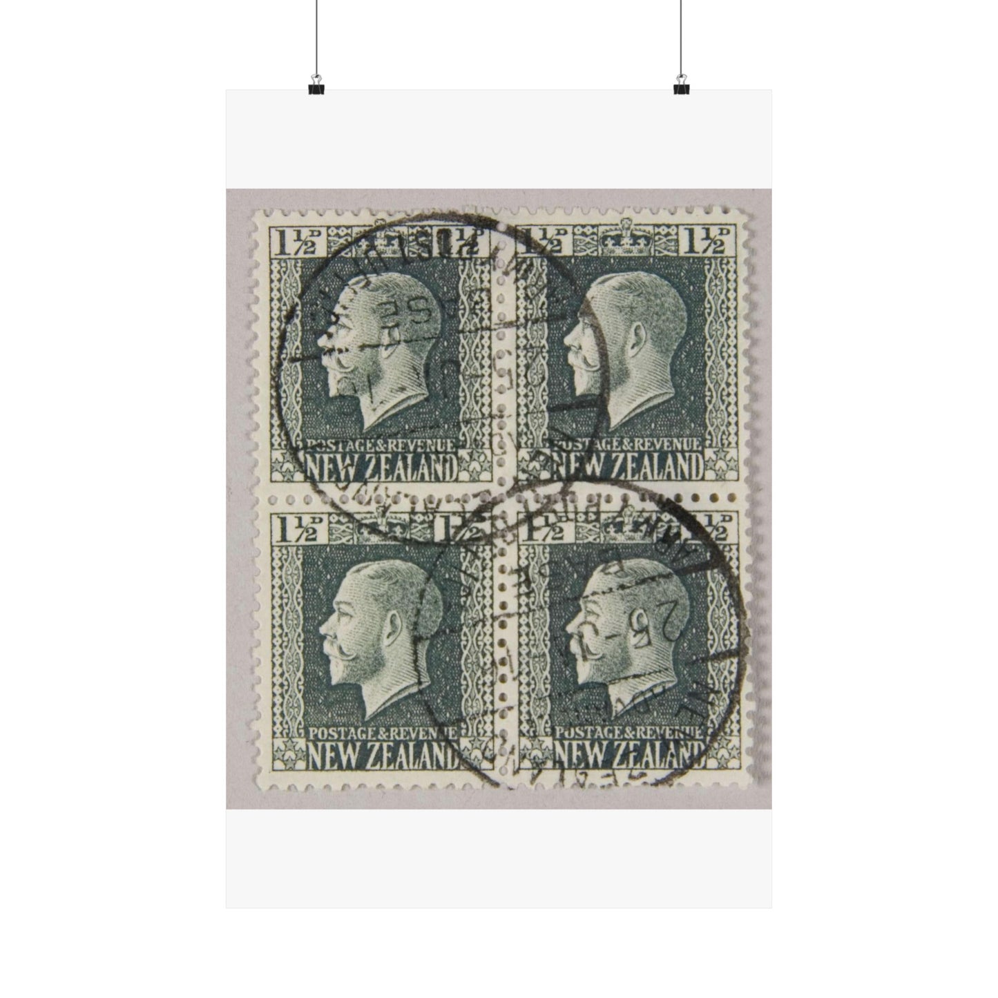 Block of one and a half penny 'King George V' definitive stamps in grey slate High Quality Matte Wall Art Poster for Home, Office, Classroom