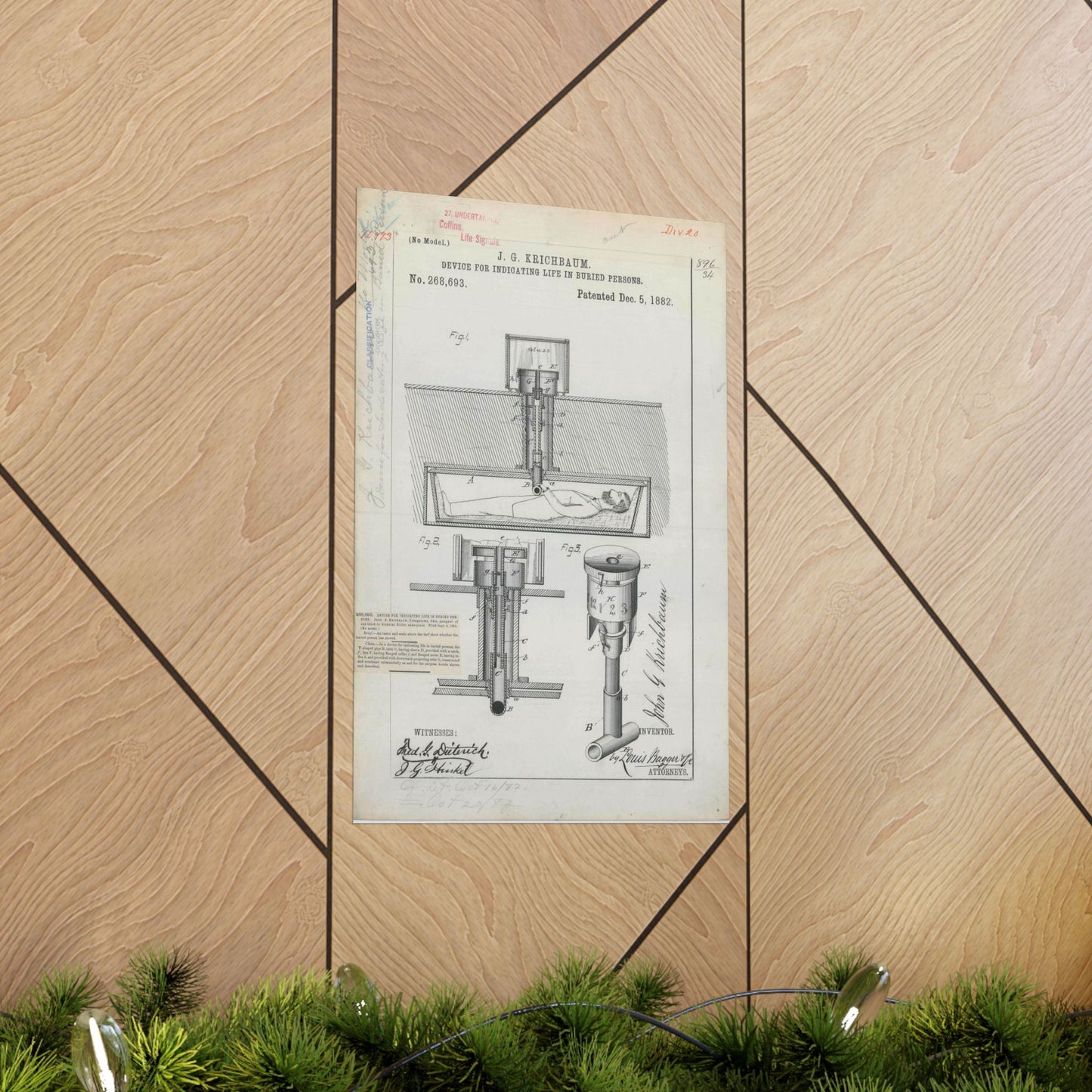 Patent drawing - for J. G. Krichbaum's Device for Indicating Life in Buried Persons Public domain image High Quality Matte Wall Art Poster for Home, Office, Classroom