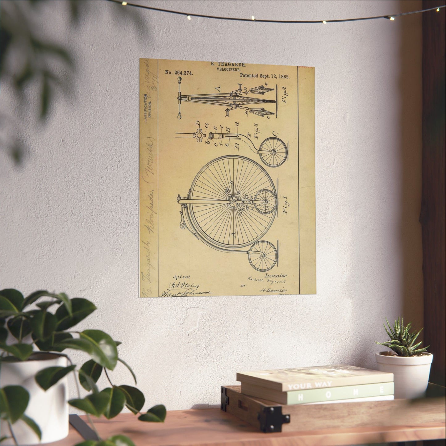 Patent drawing - Drawing of a Velocipede Public domain image High Quality Matte Wall Art Poster for Home, Office, Classroom