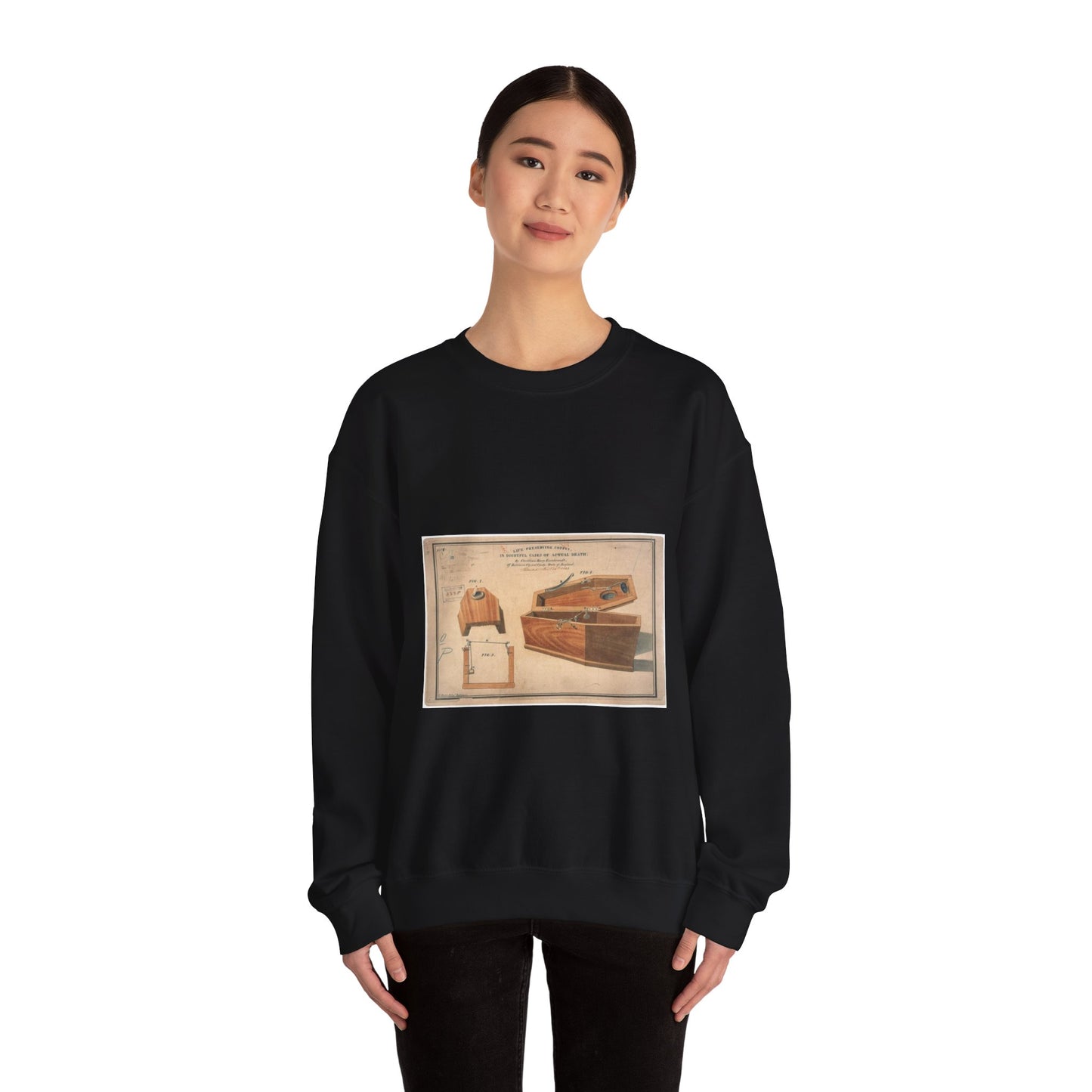 Patent drawing - Drawing for a Life - Preserving Coffin Public domain image Black Heavy Blend Adult Crew Neck SweatShirt