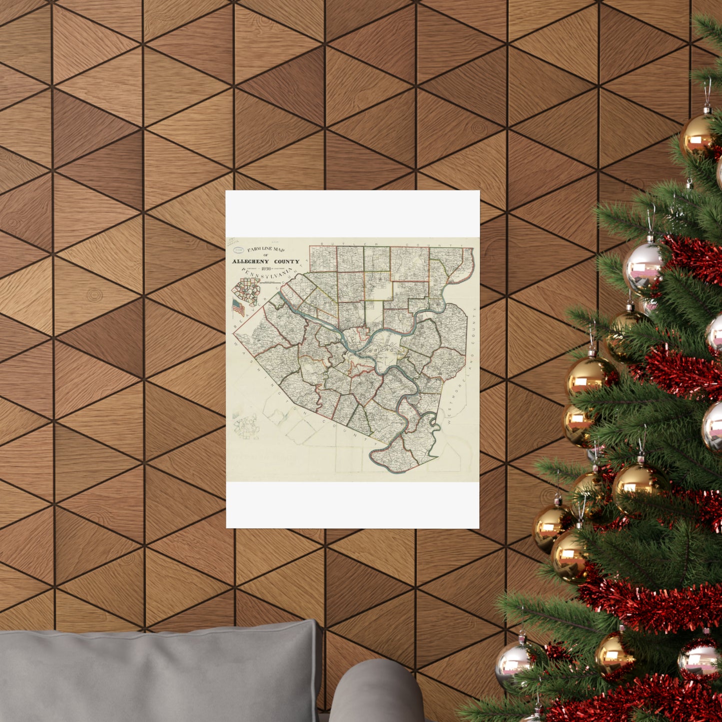 Farm line map of Allegheny County, Pennsylvania / High Quality Matte Wall Art Poster for Home, Office, Classroom