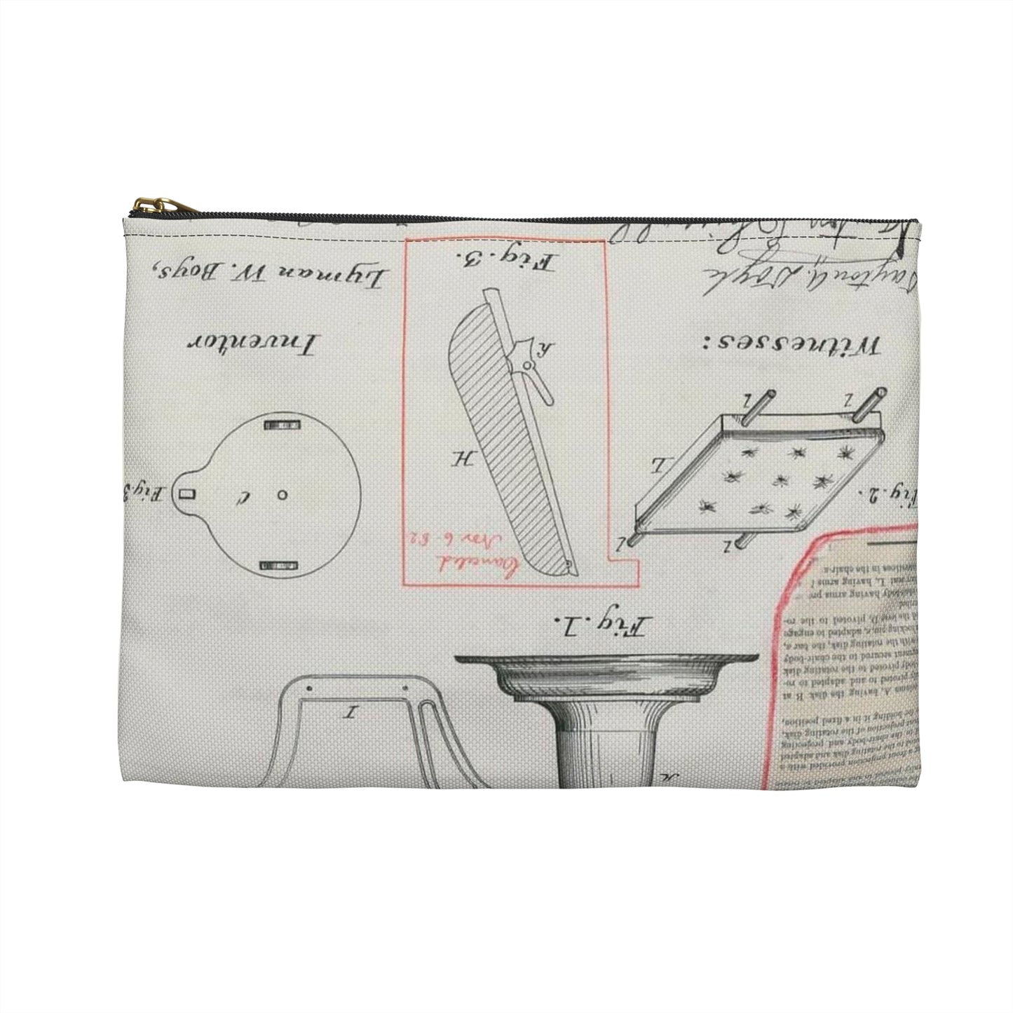 Patent drawing - for L. W. Boys' Barber's Chair Public domain image Large Organizer Pouch with Black Zipper