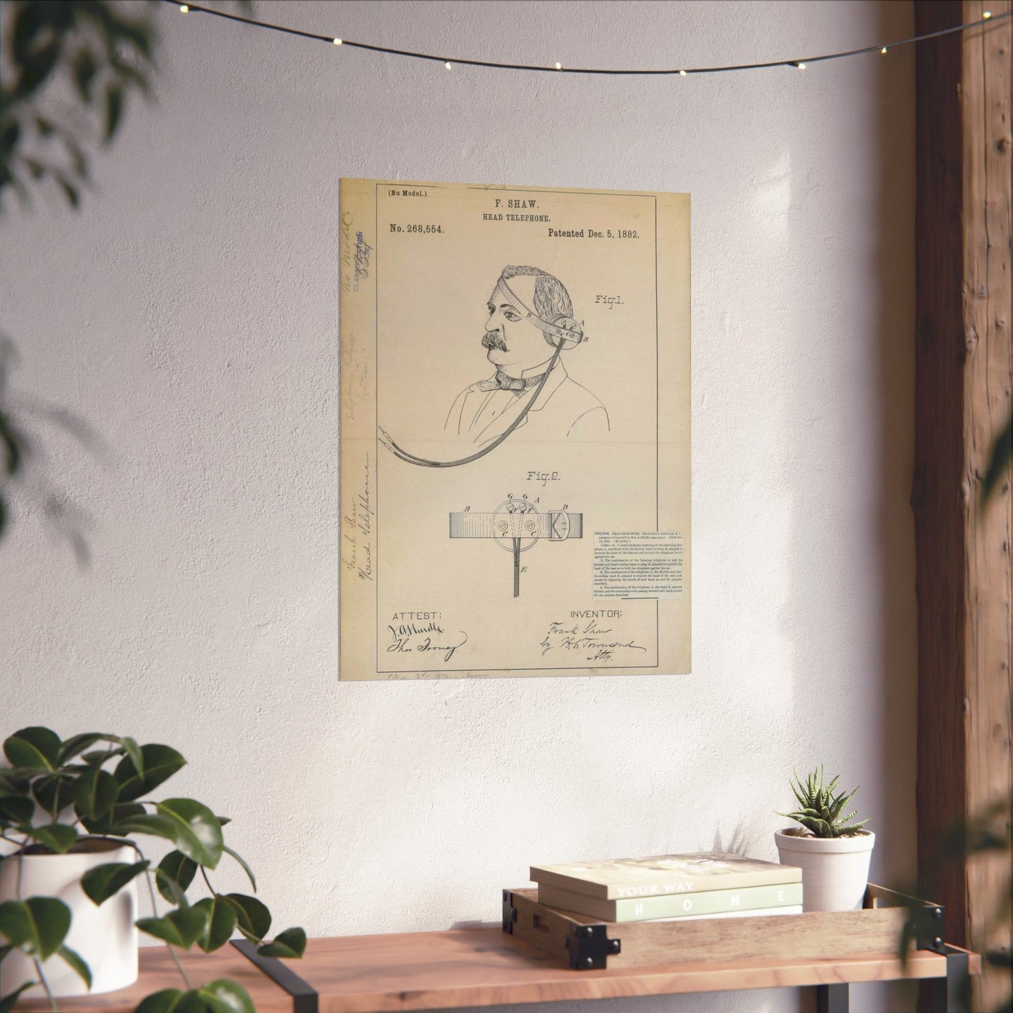 Patent drawing - for F. Shaw's Head Telephone Public domain image High Quality Matte Wall Art Poster for Home, Office, Classroom