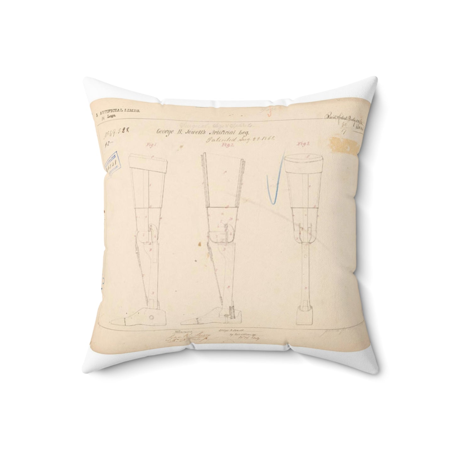 Patent drawing - Drawing of Artificial Leg Public domain image Decorative Accent Square Pillow