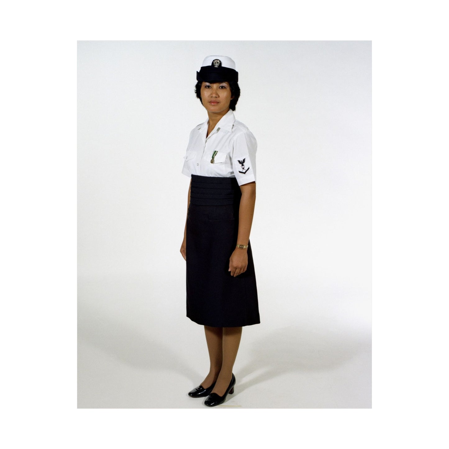 Uniform: Tropical dinner dress blue, Navy enlisted women, ranks E-1 through E-6 High Quality Matte Wall Art Poster for Home, Office, Classroom