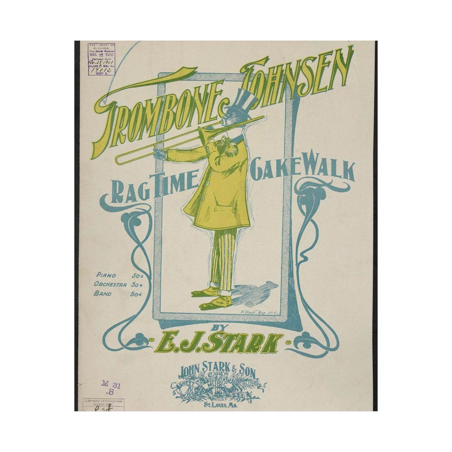 Trombone Johnsen, a Ragtime cake walk - Ragtime music High Quality Matte Wall Art Poster for Home, Office, Classroom