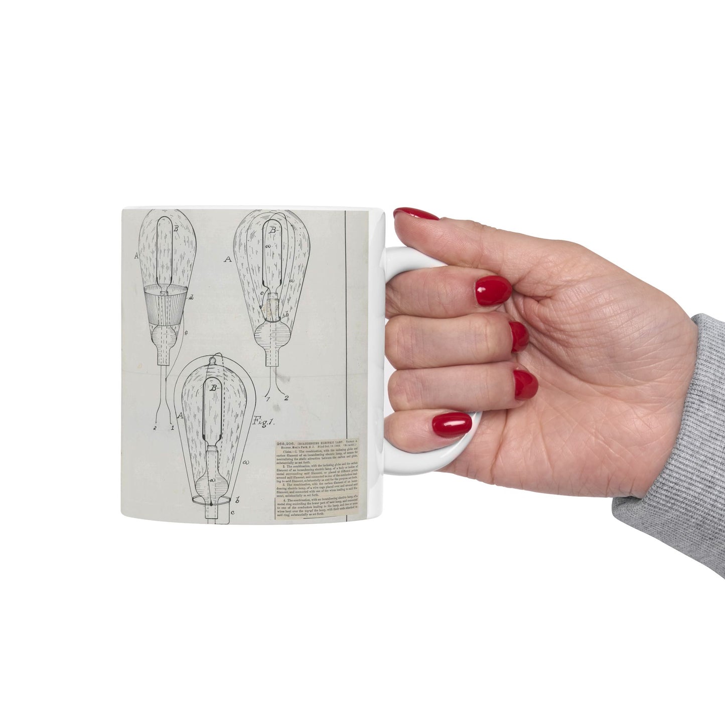 Patent drawing - for T. A. Edison's Incandescing Electric Lamp Public domain image Beautiful Novelty Ceramic Coffee Mug 11oz