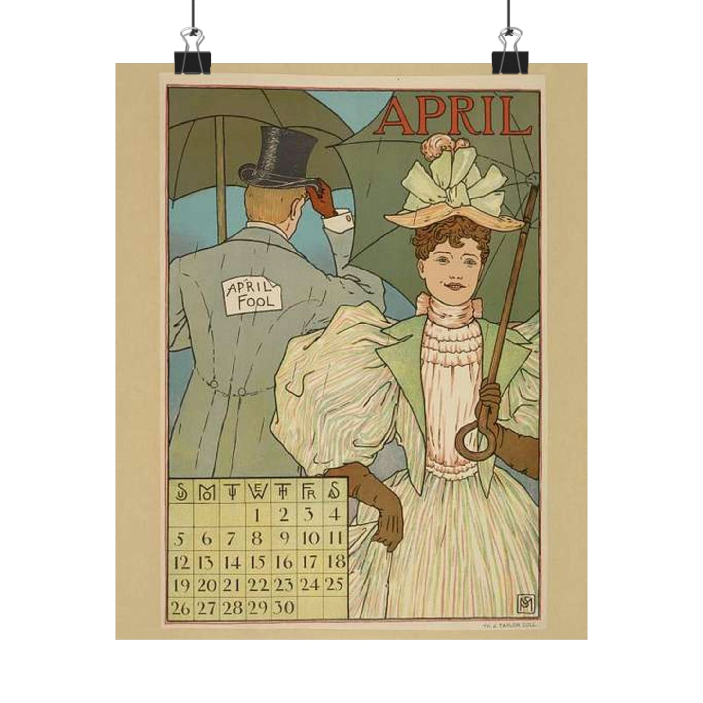 April, Art Nouveau Poster - Art nouveau public domain poster High Quality Matte Wall Art Poster for Home, Office, Classroom