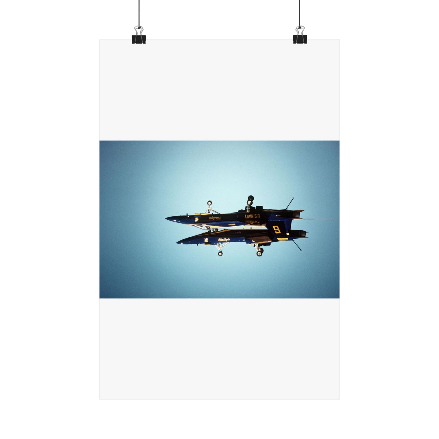 Two F/A-18A Hornet aircraft of the Blue Angels Flight Demonstration Squadron execute the Fortus maneuver during an air show High Quality Matte Wall Art Poster for Home, Office, Classroom