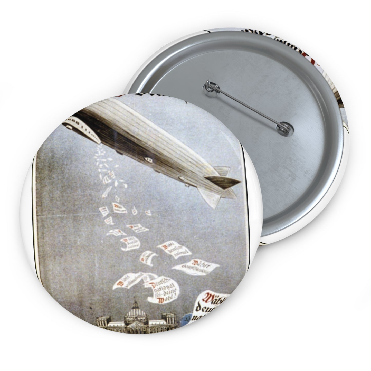 german election poster. oct 1924 - Deutsche Zeppelin Reederei Company Pin Buttons with Crisp Design