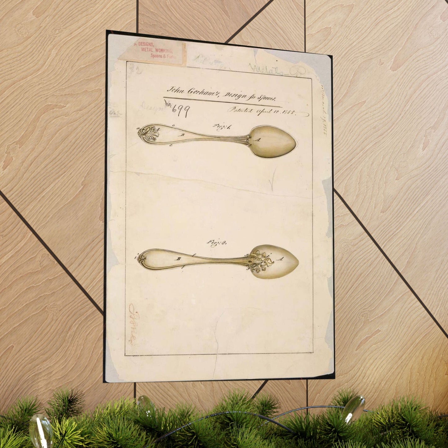 Patent drawing - Drawing of Design for Spoons Public domain image High Quality Matte Wall Art Poster for Home, Office, Classroom