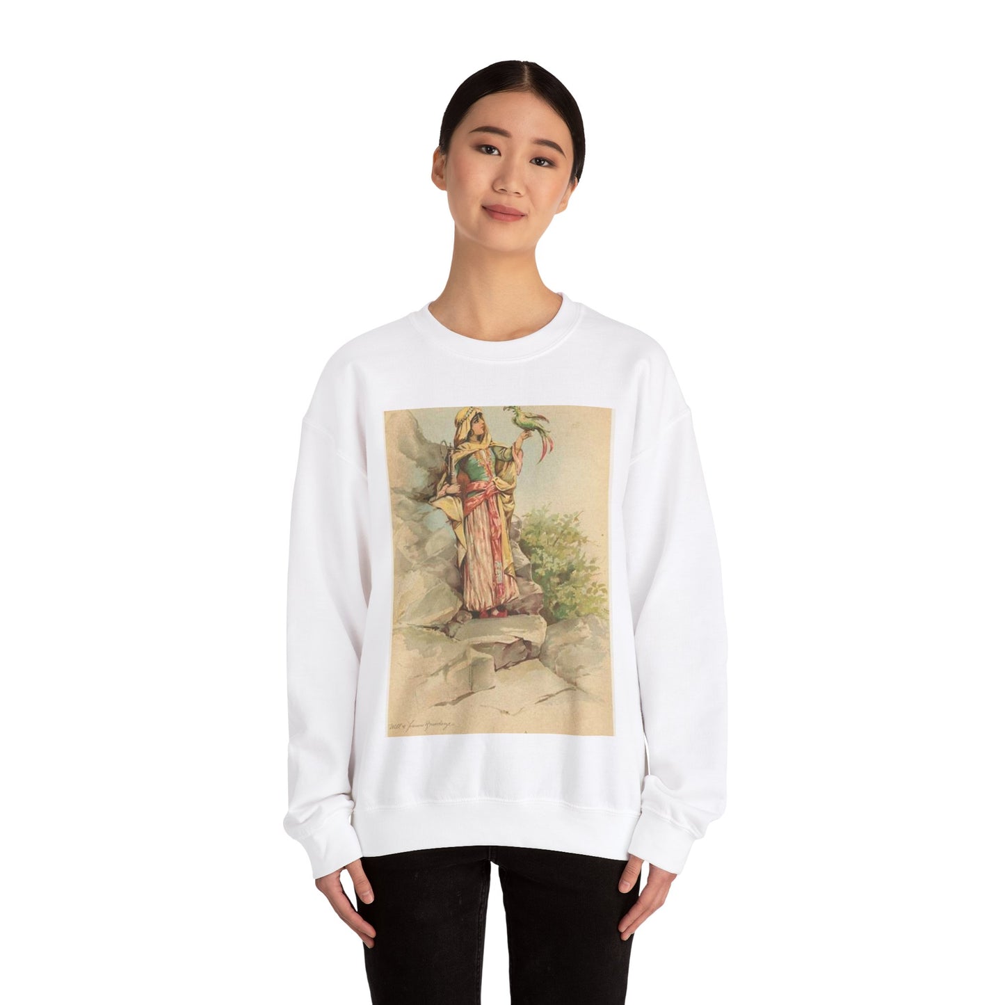 The talking bird. - Drawing. Public domain image. White Heavy Blend Adult Crew Neck SweatShirt