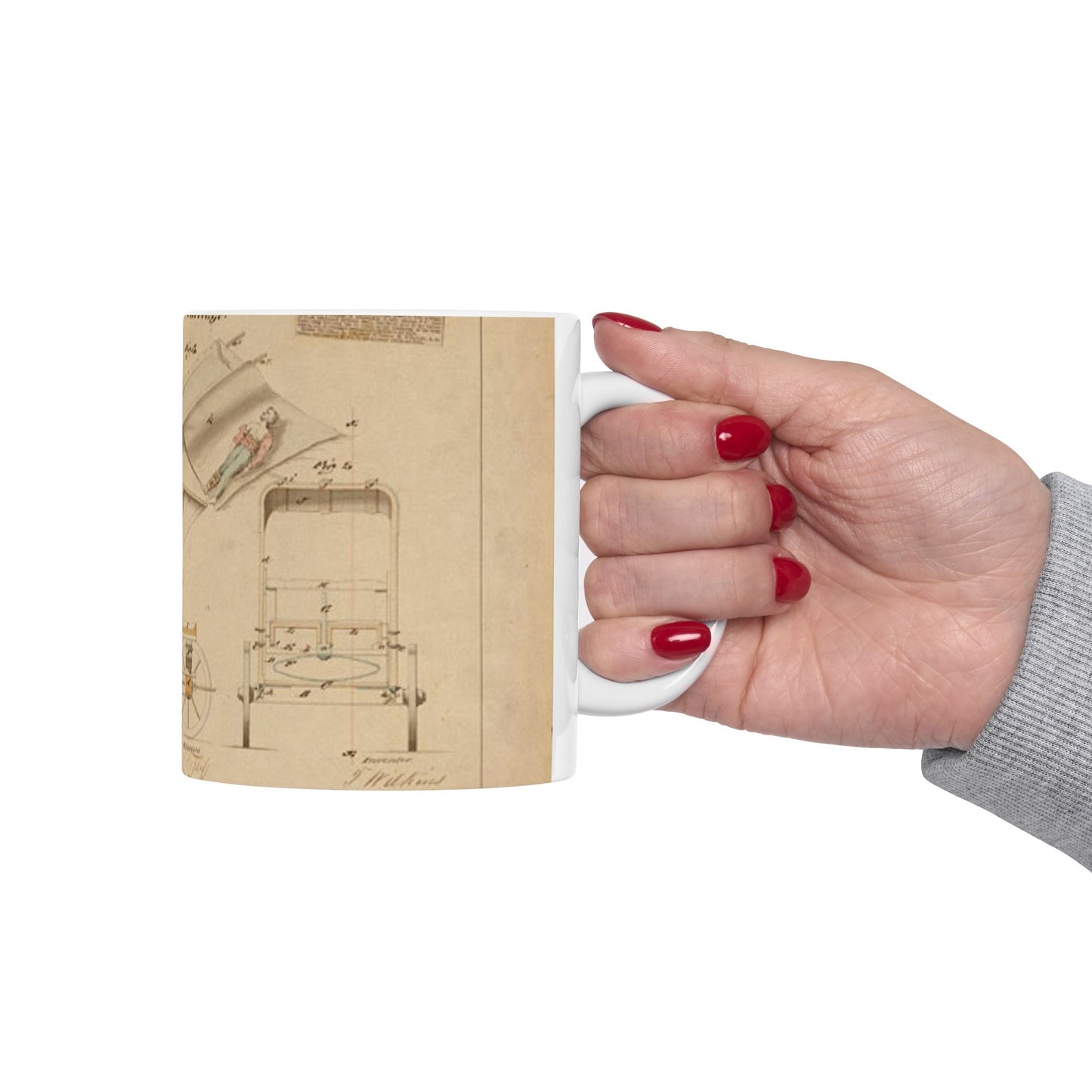 Patent drawing - Drawing of Improved Ambulance Carriage Public domain image Beautiful Novelty Ceramic Coffee Mug 11oz