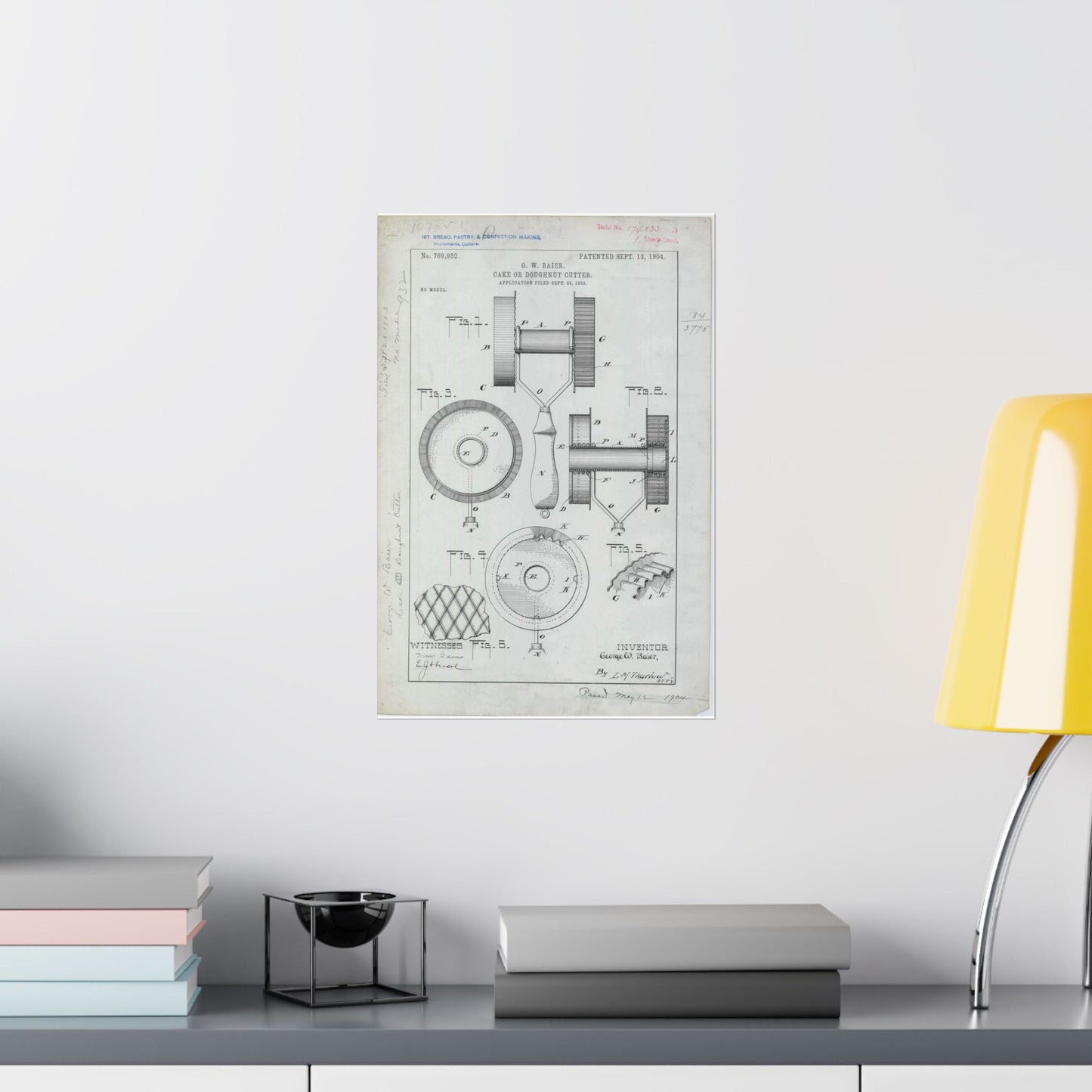 Patent Drawing of Engine - for G. W. Baier's Cake or Doughnut Cutter Public domain image High Quality Matte Wall Art Poster for Home, Office, Classroom