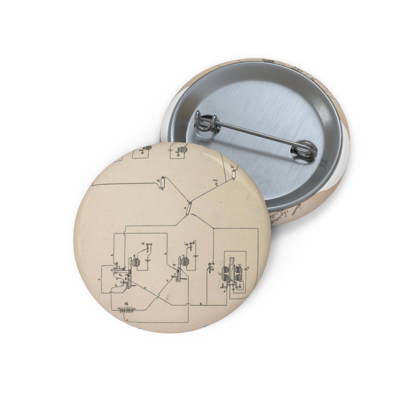 Patent Drawing of Engine - Collection of United States patents granted to Thomas A. Edison, 1869-1884 (1869) (14756348232) Public domain image Pin Buttons with Crisp Design