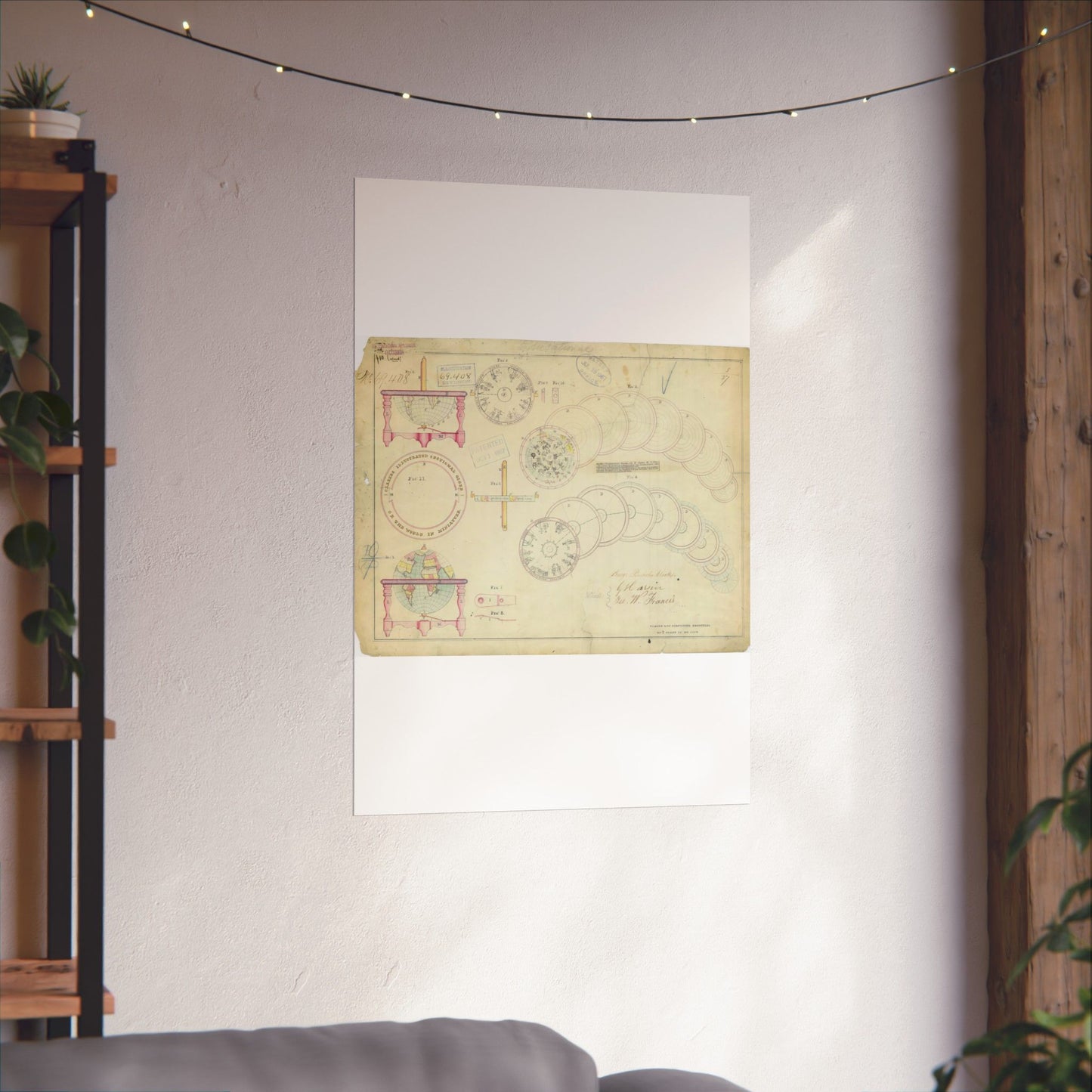 Patent drawing - Drawing of a Terrestrial Globe Public domain image High Quality Matte Wall Art Poster for Home, Office, Classroom