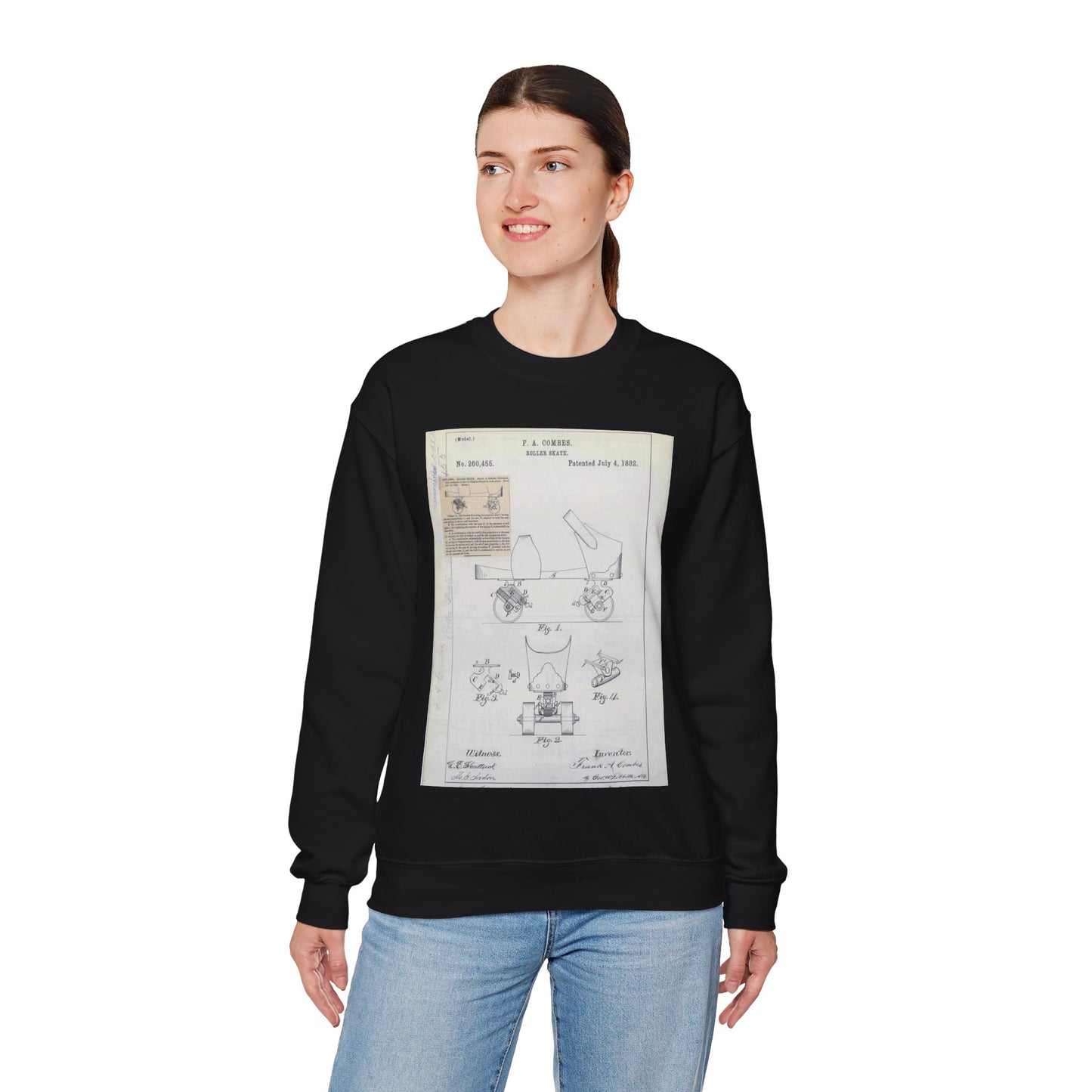 Patent drawing - for F. A. Combes' Roller Skate Public domain image Black Heavy Blend Adult Crew Neck SweatShirt