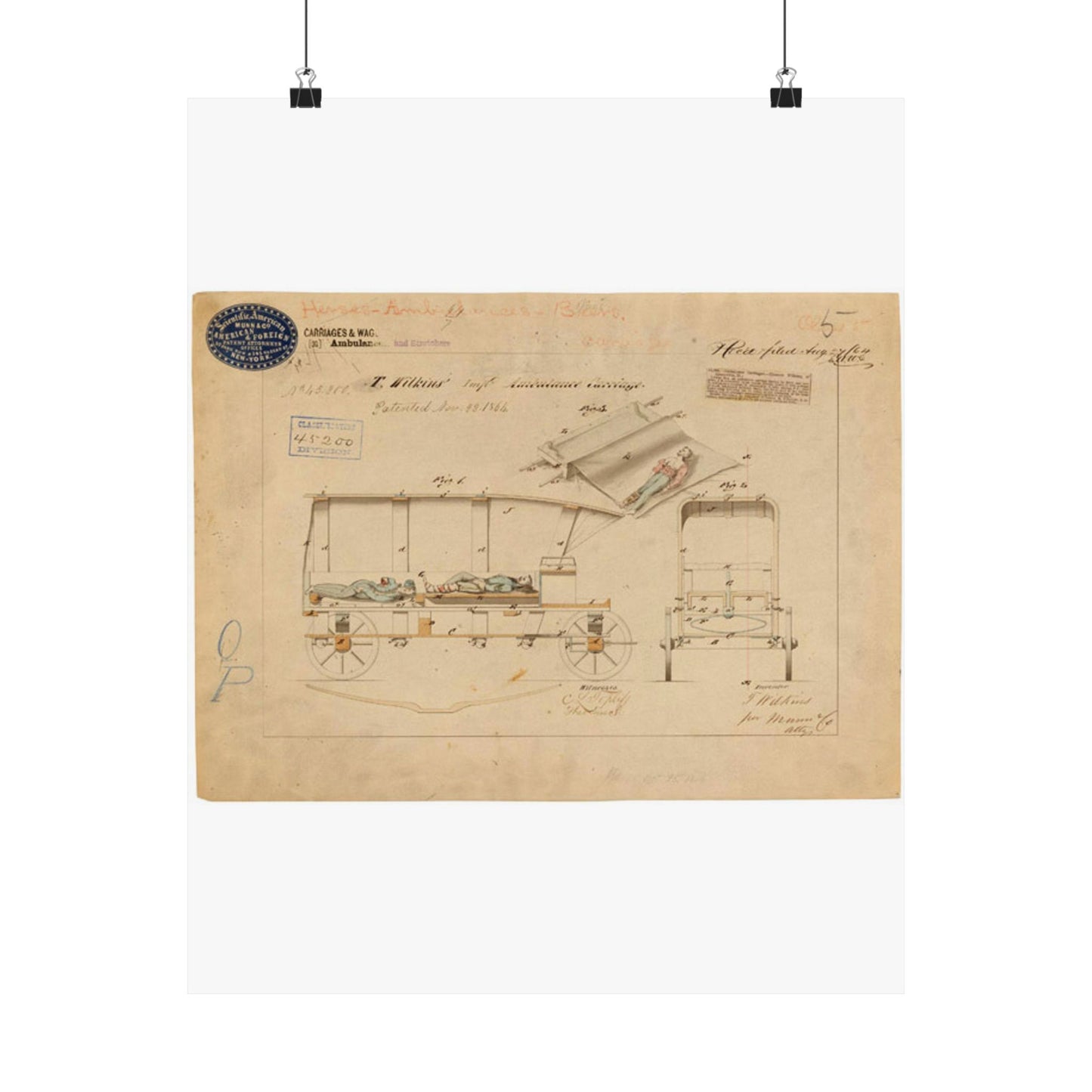 Patent drawing - Drawing of Improved Ambulance Carriage Public domain image High Quality Matte Wall Art Poster for Home, Office, Classroom