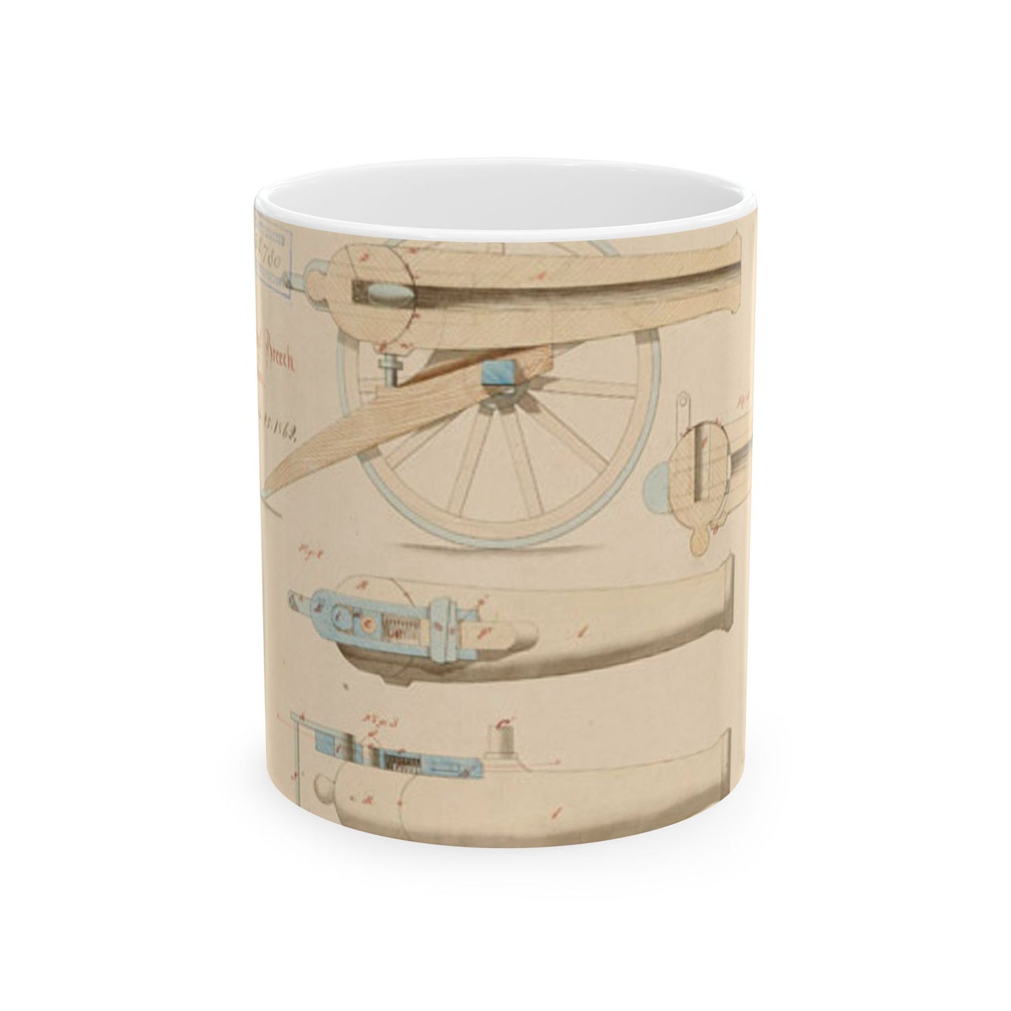 Patent drawing - Drawing of Improved Breech Loading Cannon Public domain image Beautiful Novelty Ceramic Coffee Mug 11oz