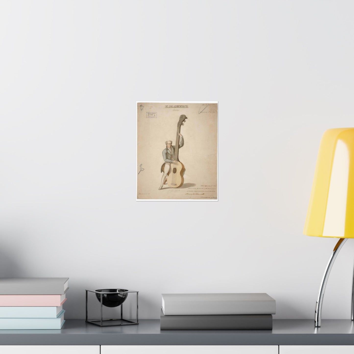 Patent drawing - Drawing of a Harp Guitar Public domain image High Quality Matte Wall Art Poster for Home, Office, Classroom