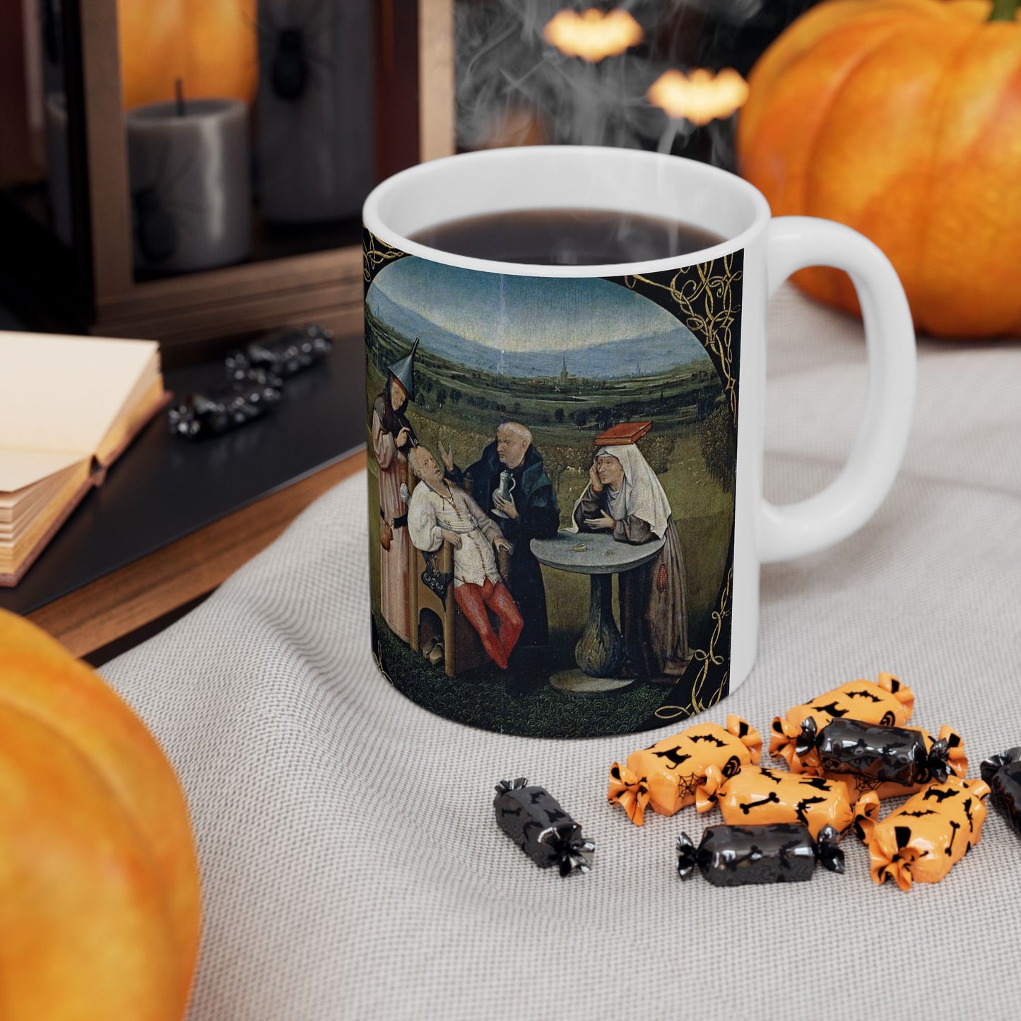 Hieronymus Bosch 053 - A painting of a group of people sitting around a table Beautiful Novelty Ceramic Coffee Mug 11oz