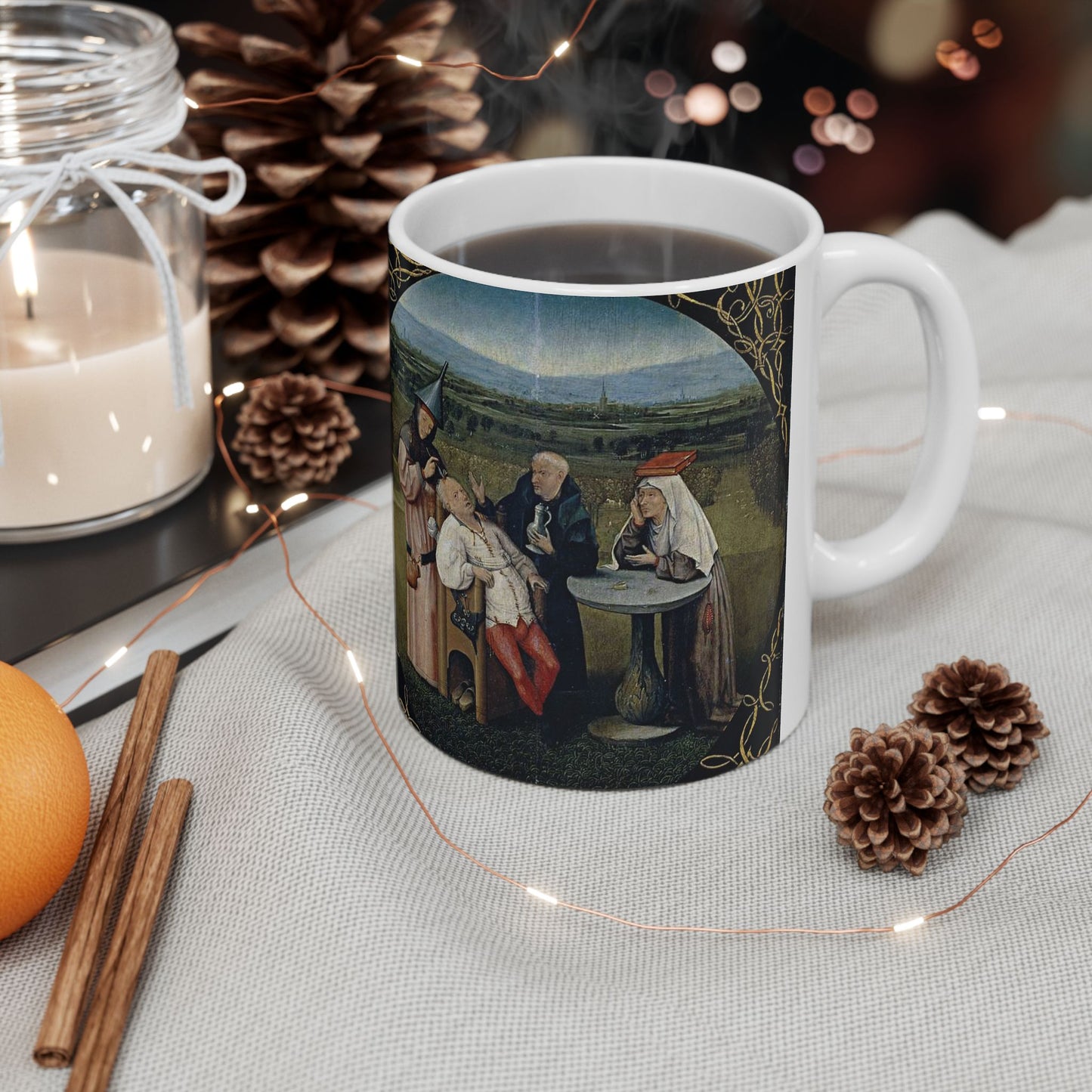 Hieronymus Bosch 053 - A painting of a group of people sitting around a table Beautiful Novelty Ceramic Coffee Mug 11oz