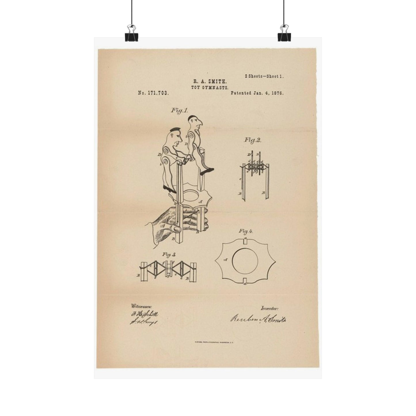 Patent drawing - for a Toy Gymnast Public domain image High Quality Matte Wall Art Poster for Home, Office, Classroom